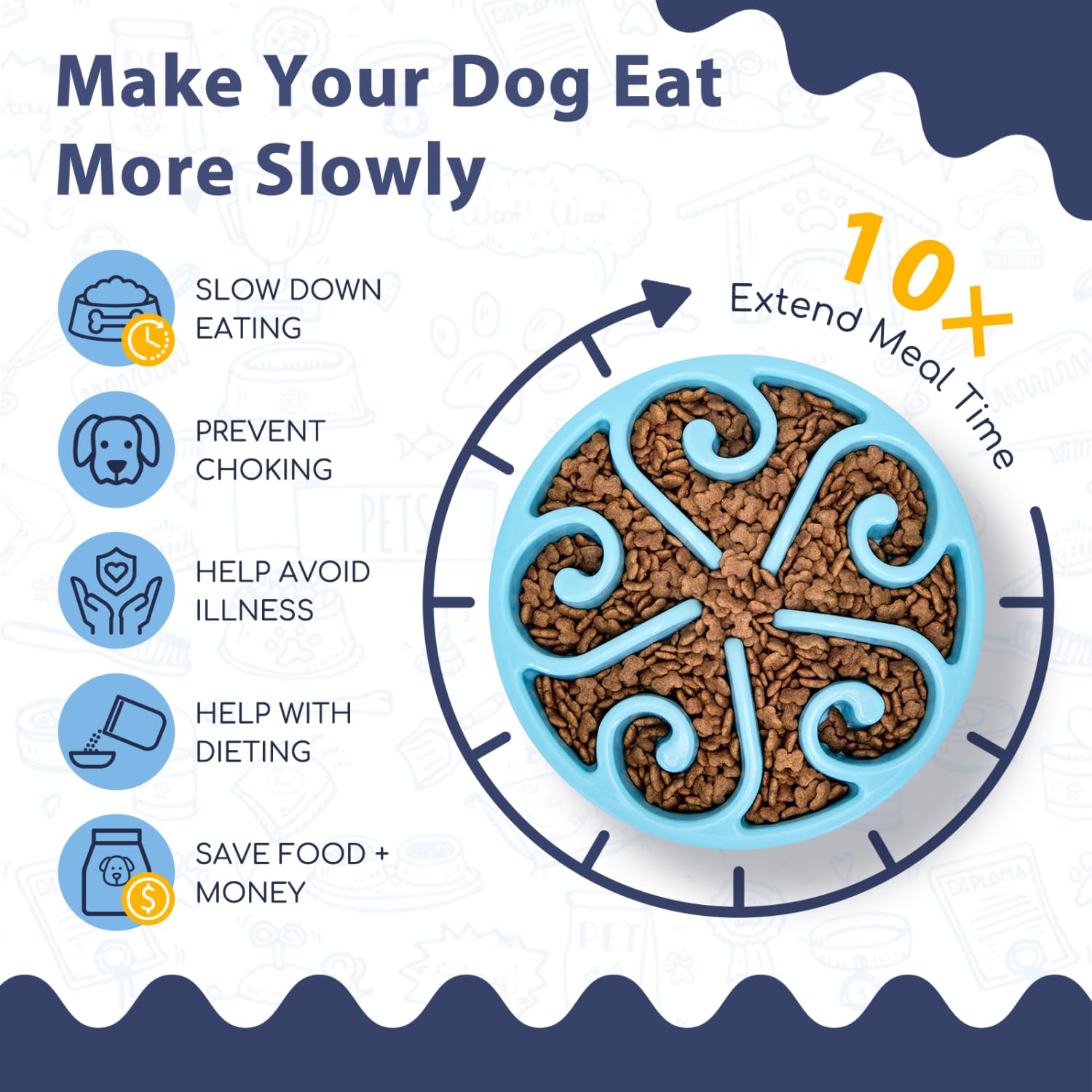 Premium Slow Feeder Dog Bowl - 8.03 Inch Large Anti-Gulping Pet Food Dish for Dogs & Cats | Helps Prevent Bloat & Improve Digestion | Perfect for Fast Eaters, Puppies & Multi-Pet Homes (Blue, 1 Pack)