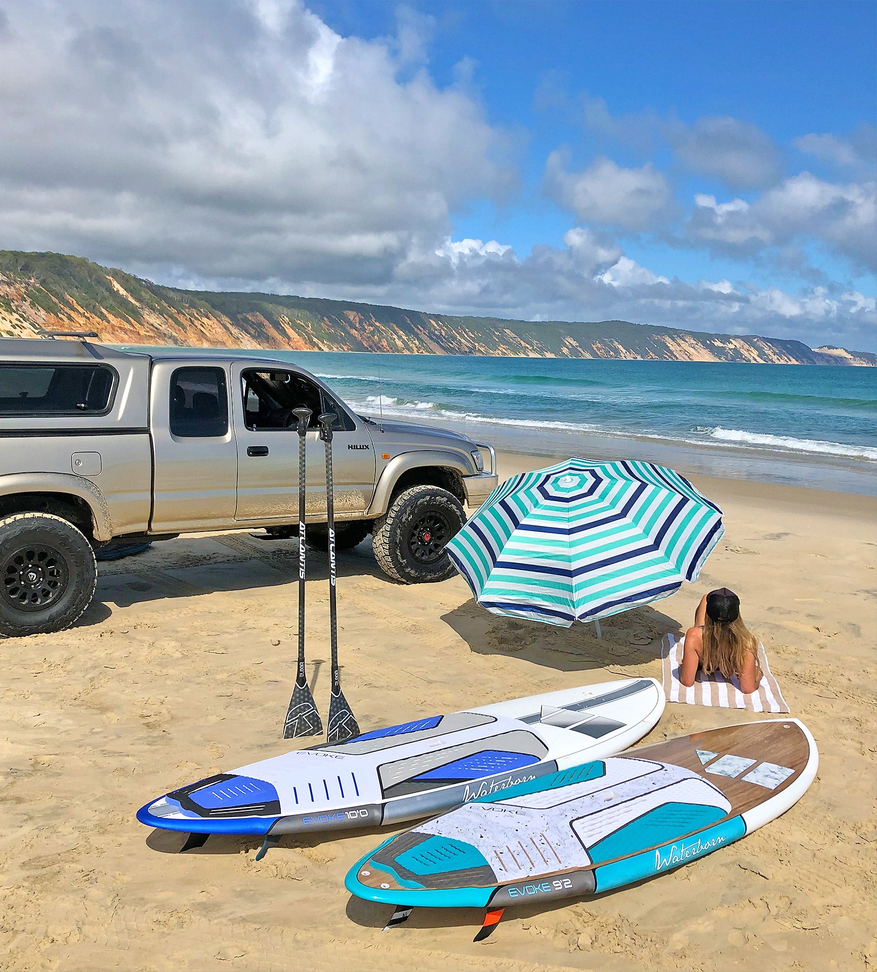 Evoke Eco Tech Stand Up Paddle Board (SUP) - Premium Aqua Blue & Timber Wood Design for Outdoor Water Sports, Lake & Ocean Paddling, Yoga & Fitness Activities