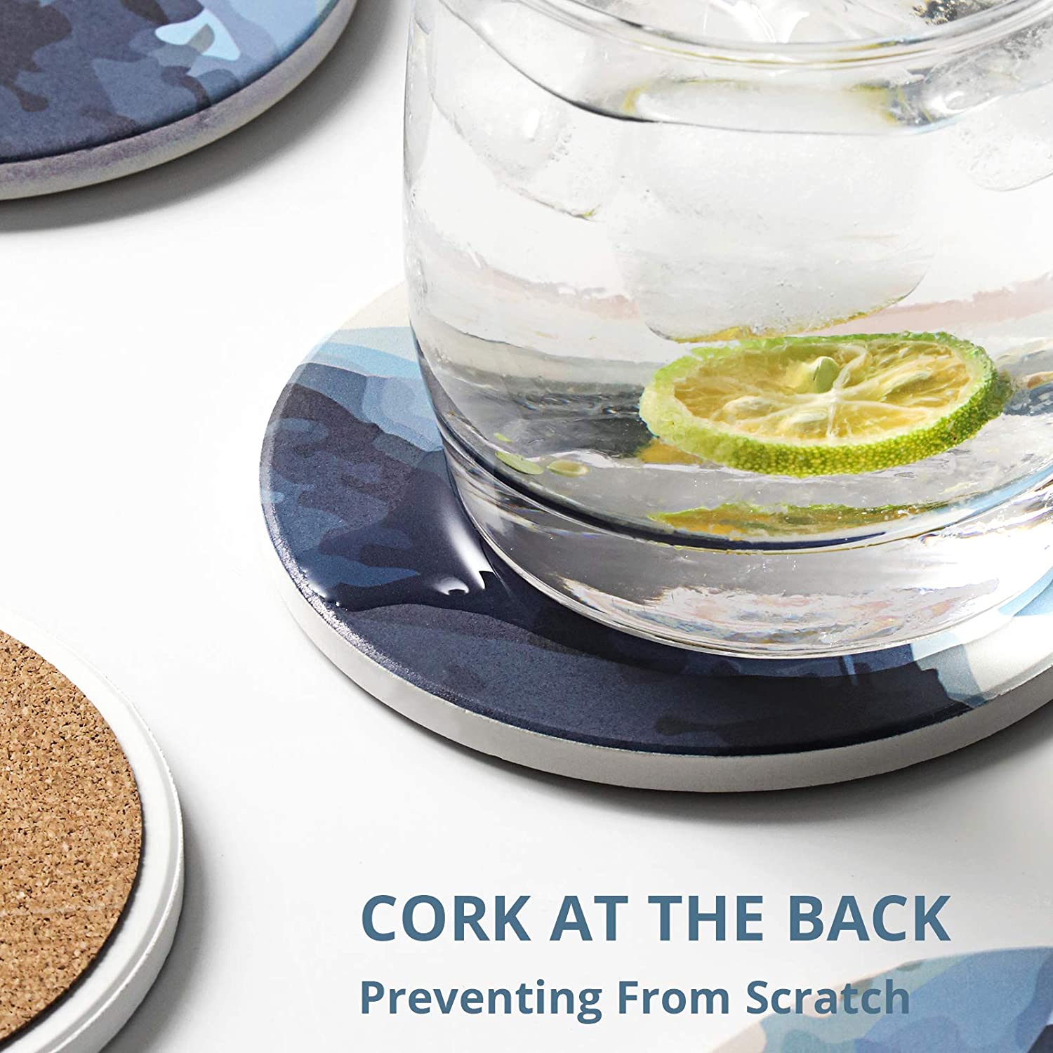 6-Pack Non-Slip Coasters with Wooden Holder - Absorbent Drink Coasters for Coffee Tables, Dining Tables & Home Decor