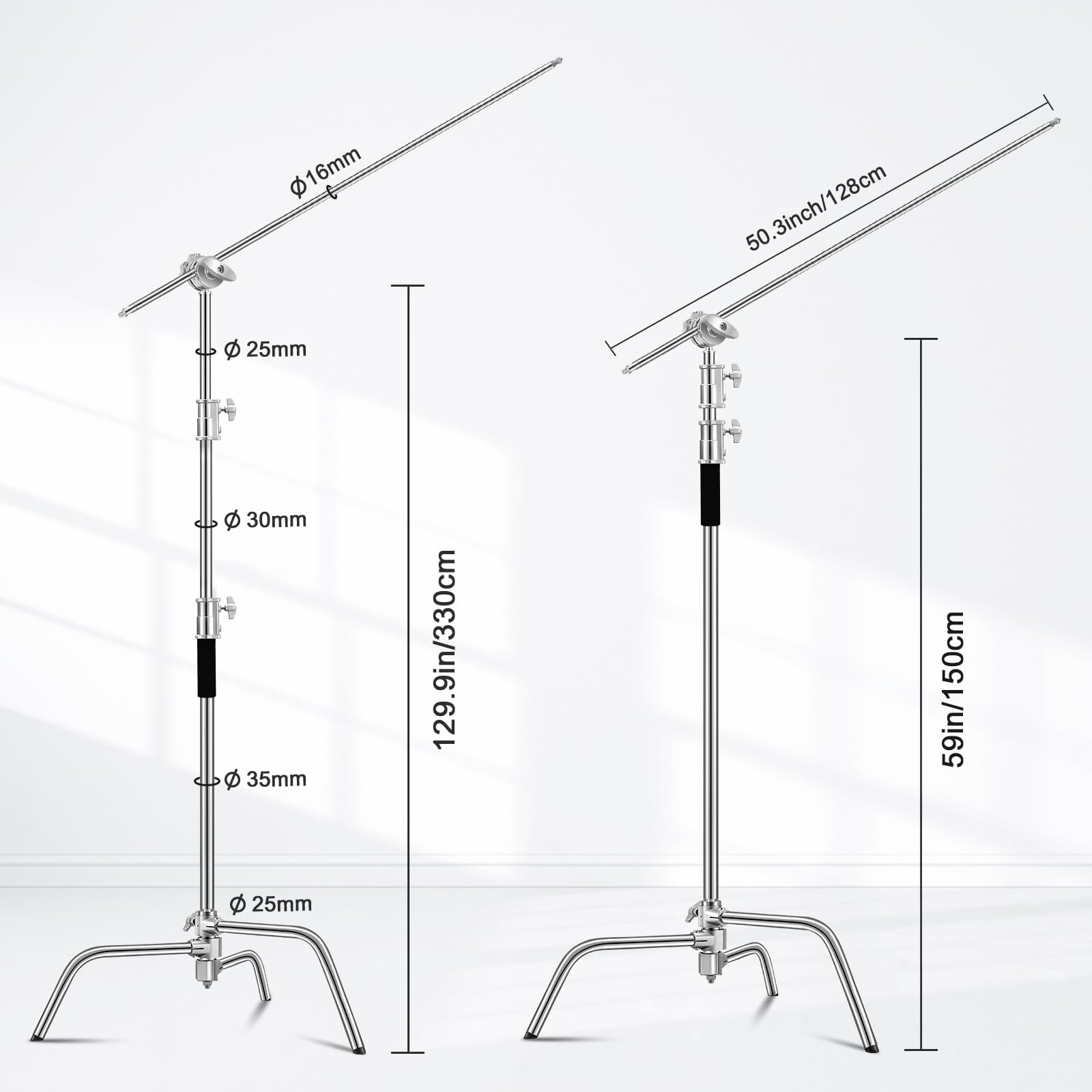 Heavy Duty 10.8ft/330cm C Stand with Holding Arm, Sandbag & Accessories - Professional Stainless Steel Photography Light Stand for Studio, Video, Monolight & Softbox Shooting | Perfect for Photography Studios, Film Sets & Video Production