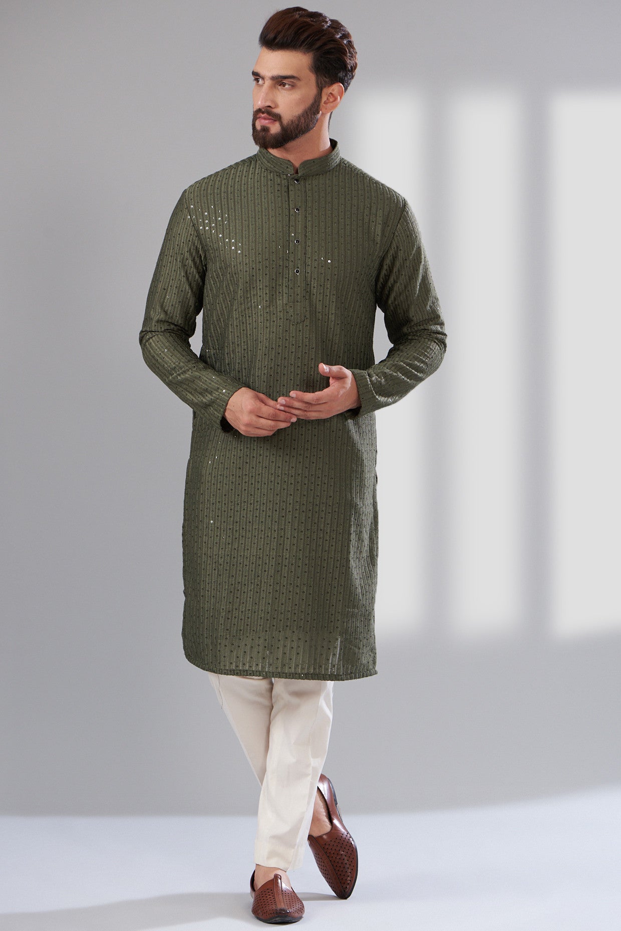Mehndi Green Chikankari Kurta - Traditional Indian Embroidered Tunic Top for Women | Perfect for Festivals, Weddings & Ethnic Occasions