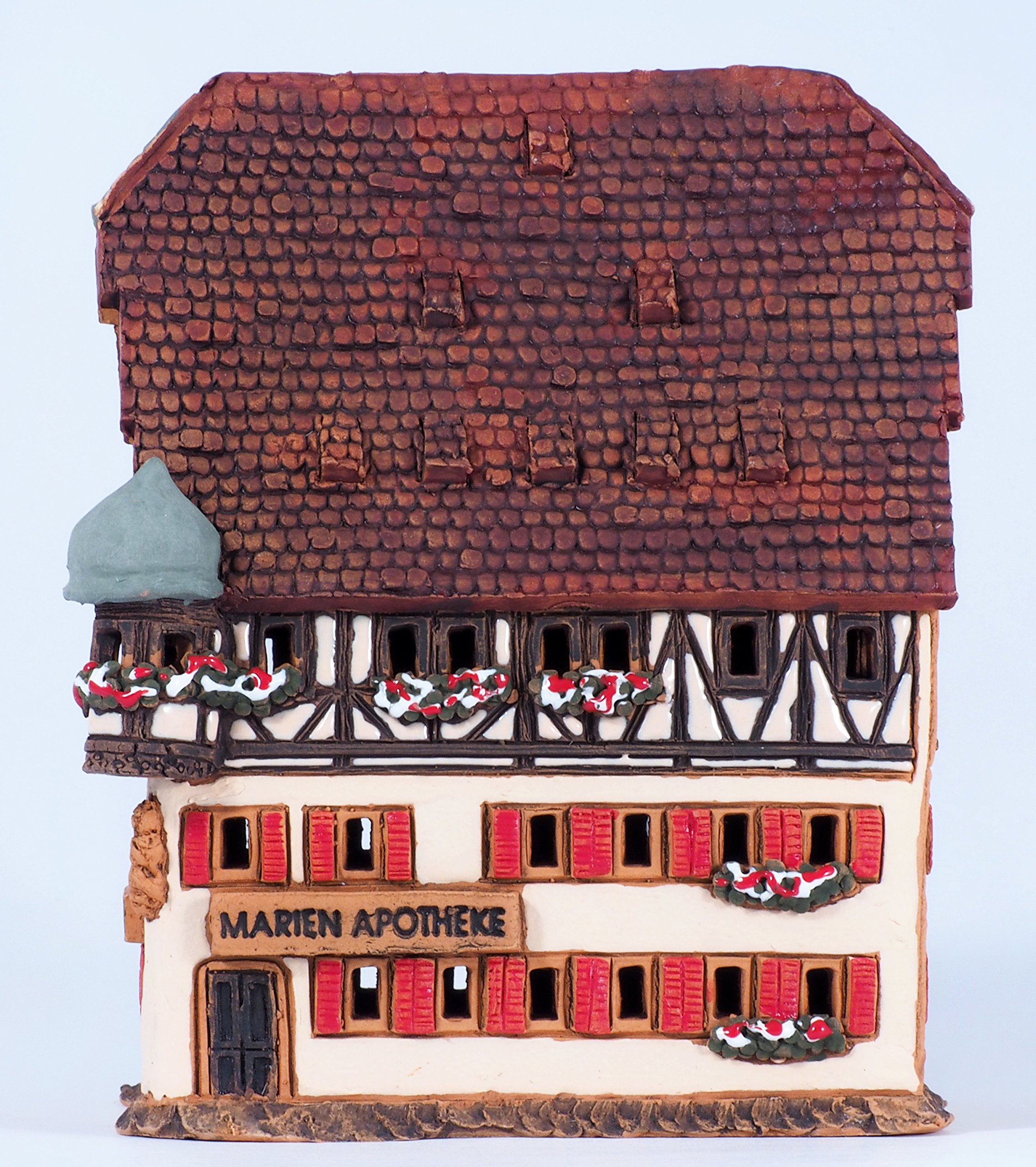 Handmade Ceramic Miniature House Tea Light Candle Holder - Replica of Historic Marienapotheke in Rothenburg Germany - Unique Home Decor Gift for Christmas, Wedding, Table Centerpiece & Cozy Ambiance