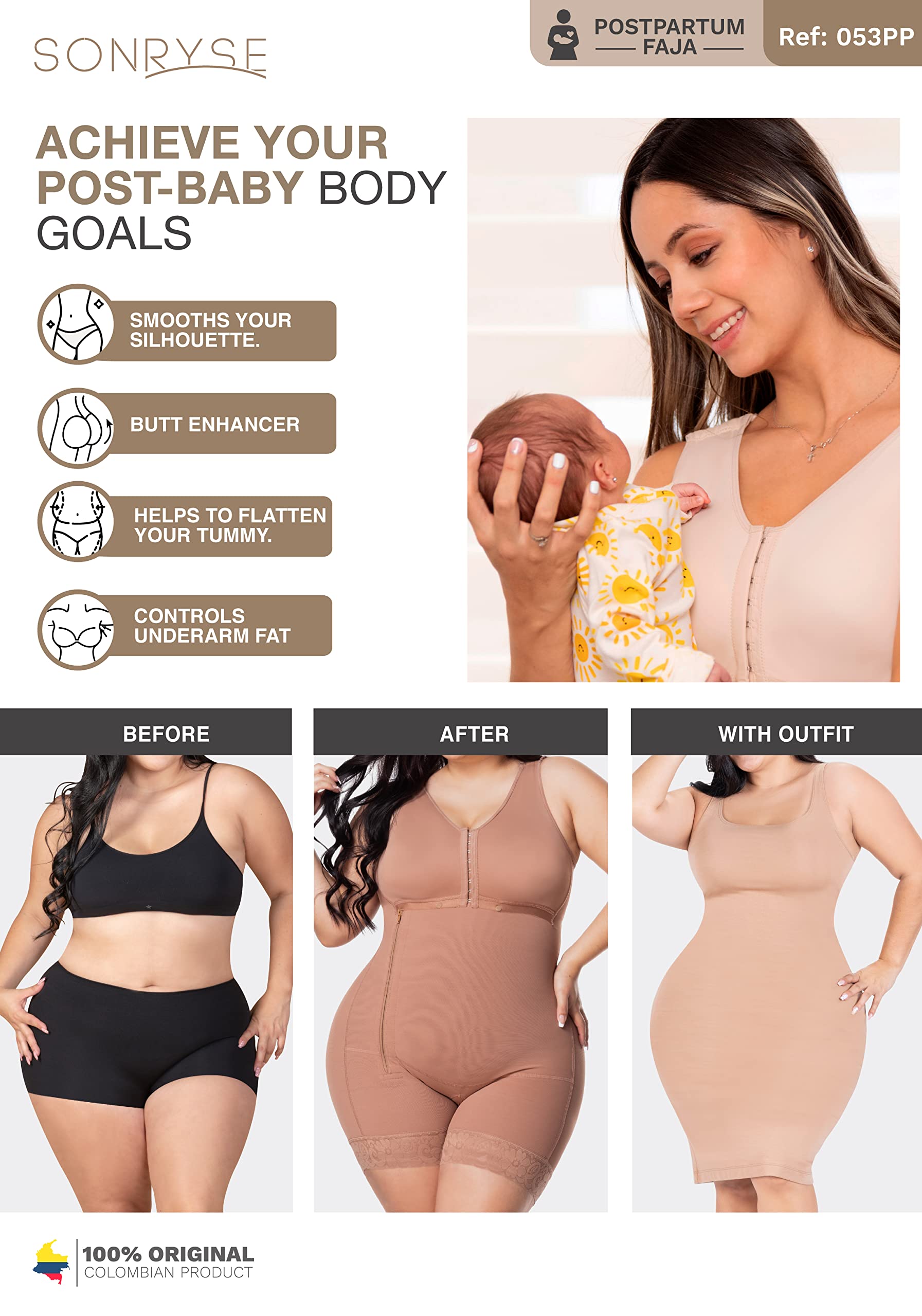 Sonryse Colombian Postpartum Shapewear for Women - High Waist Body Shaper, Tummy Control Girdle - Perfect for Postpartum Recovery & Everyday Slimming