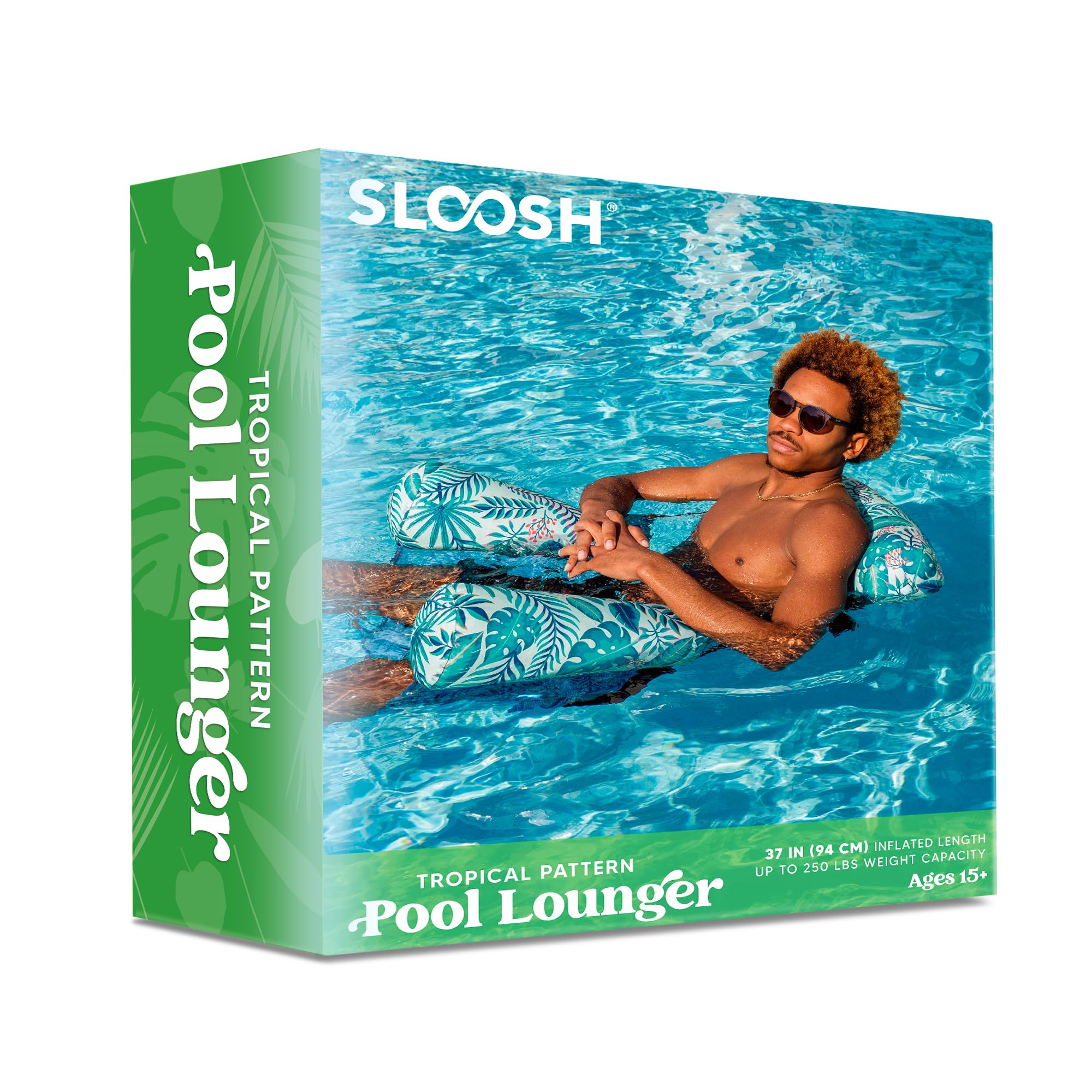 Adult Inflatable Pool Lounge Chair - Plant Pattern Floating Mat Hammock, Blow Up Water Chair with Noodles Raft for Summer Pool Party, Beach Vacation & Backyard Relaxation
