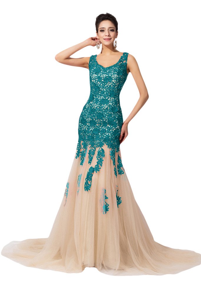 Elegant SUNVARY Mermaid Lace Wedding Dress for Bride, Prom, Evening Gala & Special Occasions - Perfect for Beach Weddings, Cocktail Parties & Formal Events