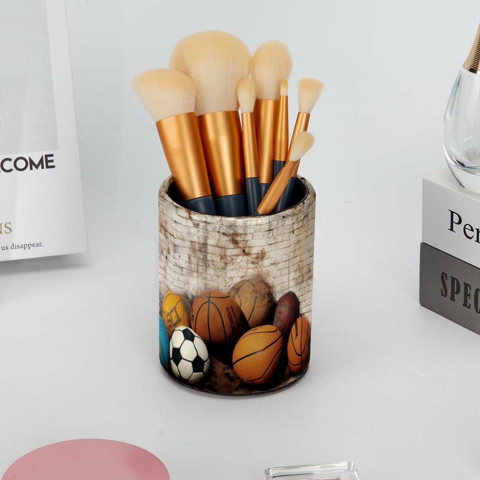 Basketball Pen Holder for Desk - Stylish Pen Organizer with Sports Theme for Office, School, and Home Use - Perfect Desk Accessory for Basketball, Football, and Baseball Fans