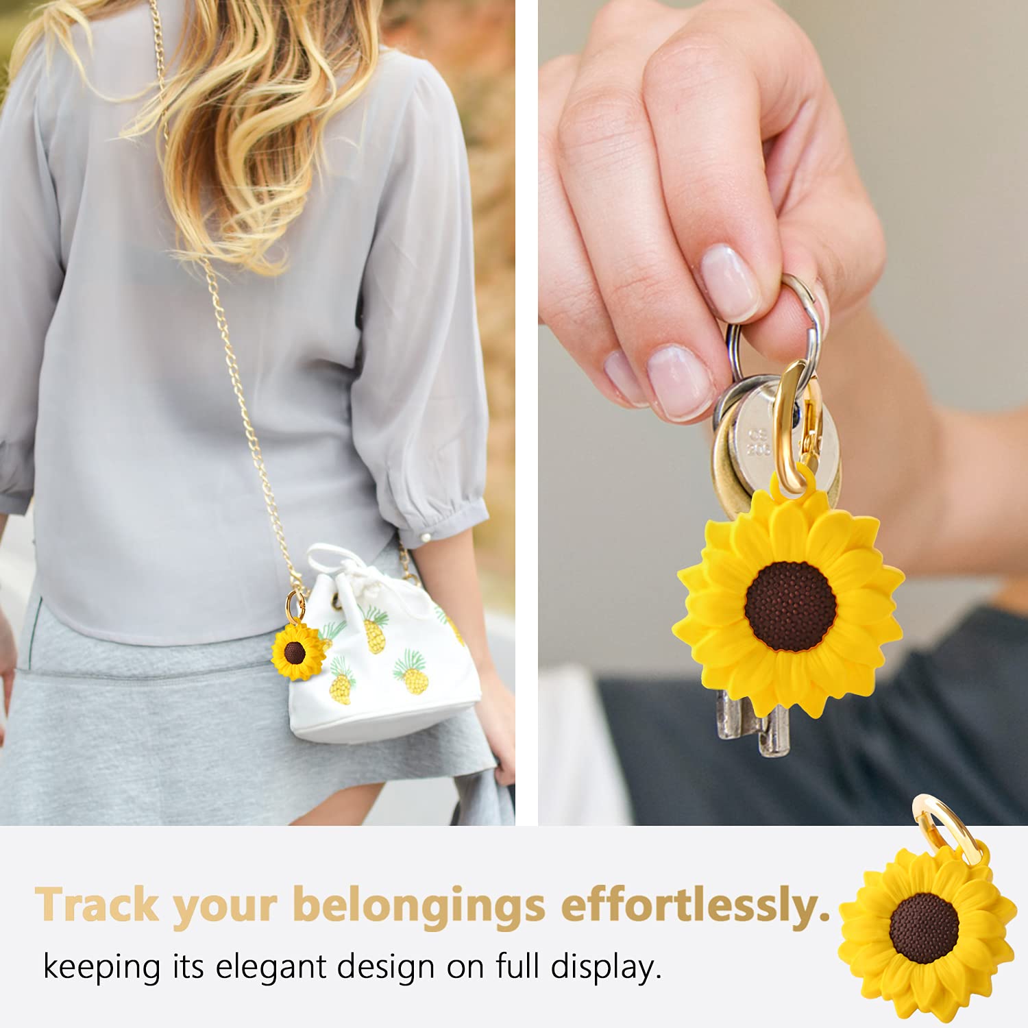 Premium Silicone AirTag Case Keychain Holder - Compatible with Apple AirTag, Secure Protective Cover with Key Ring (Sunflower Design) for Keys, Bags & Travel Accessories
