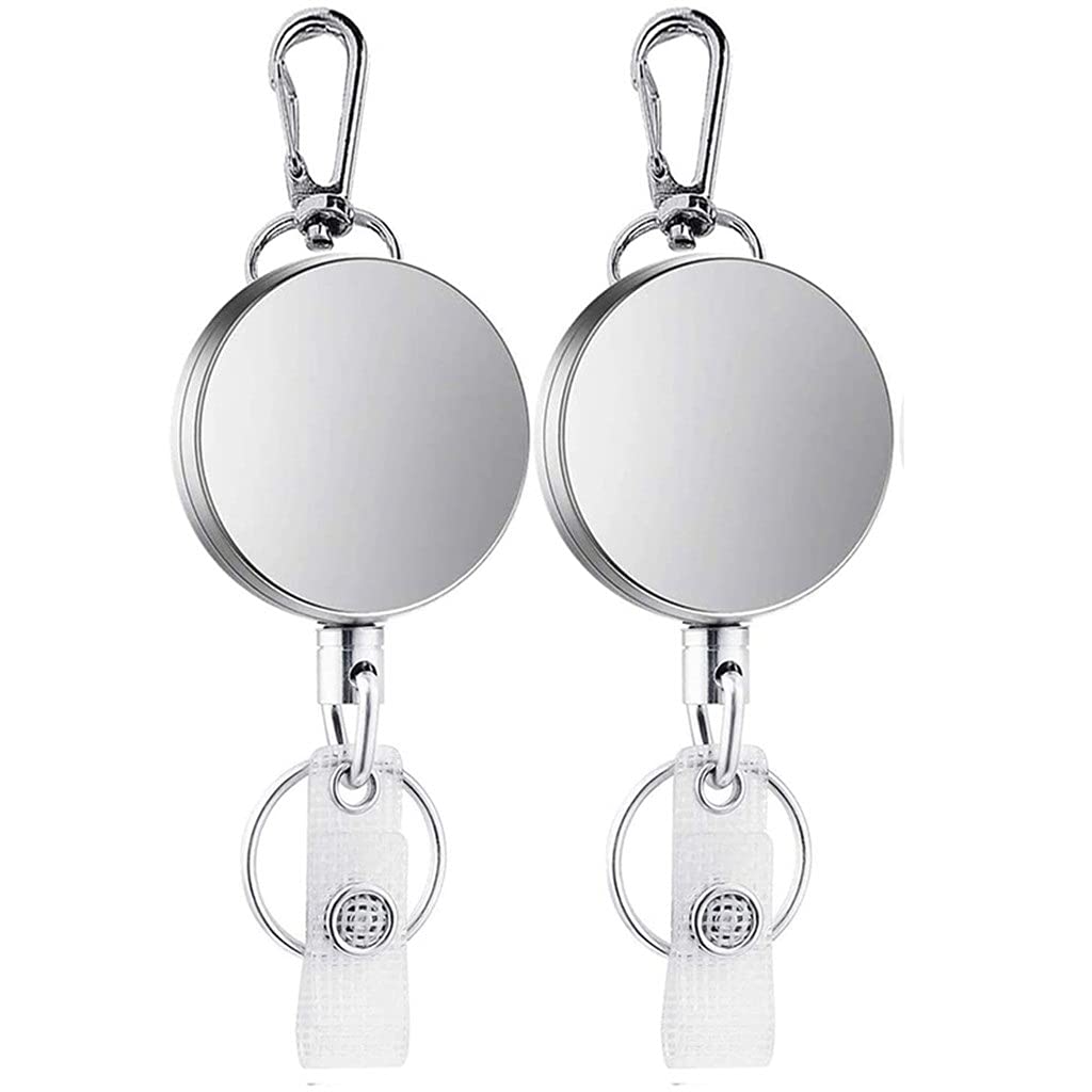 2Pcs Retractable Keychain with ID Badge Holder & Belt Clip - Adjustable Lanyard for Name Tags, Cards, Keys - Perfect for Office, School, Events (One Size, Assorted Colors)