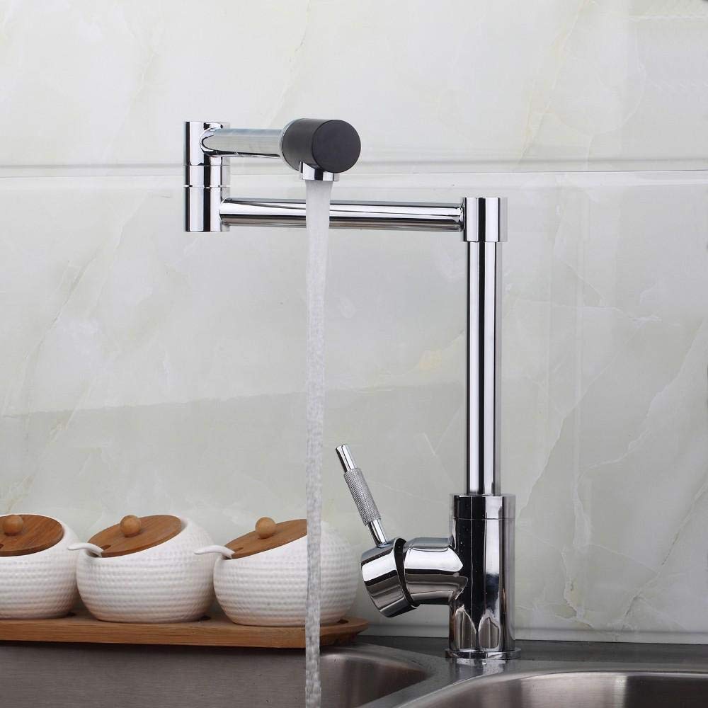 360° Swivel Single Handle Kitchen Faucet with Chrome Finish - Brass Folding Water Tap for Sink - Perfect for Small Kitchens, RVs & Tight Spaces