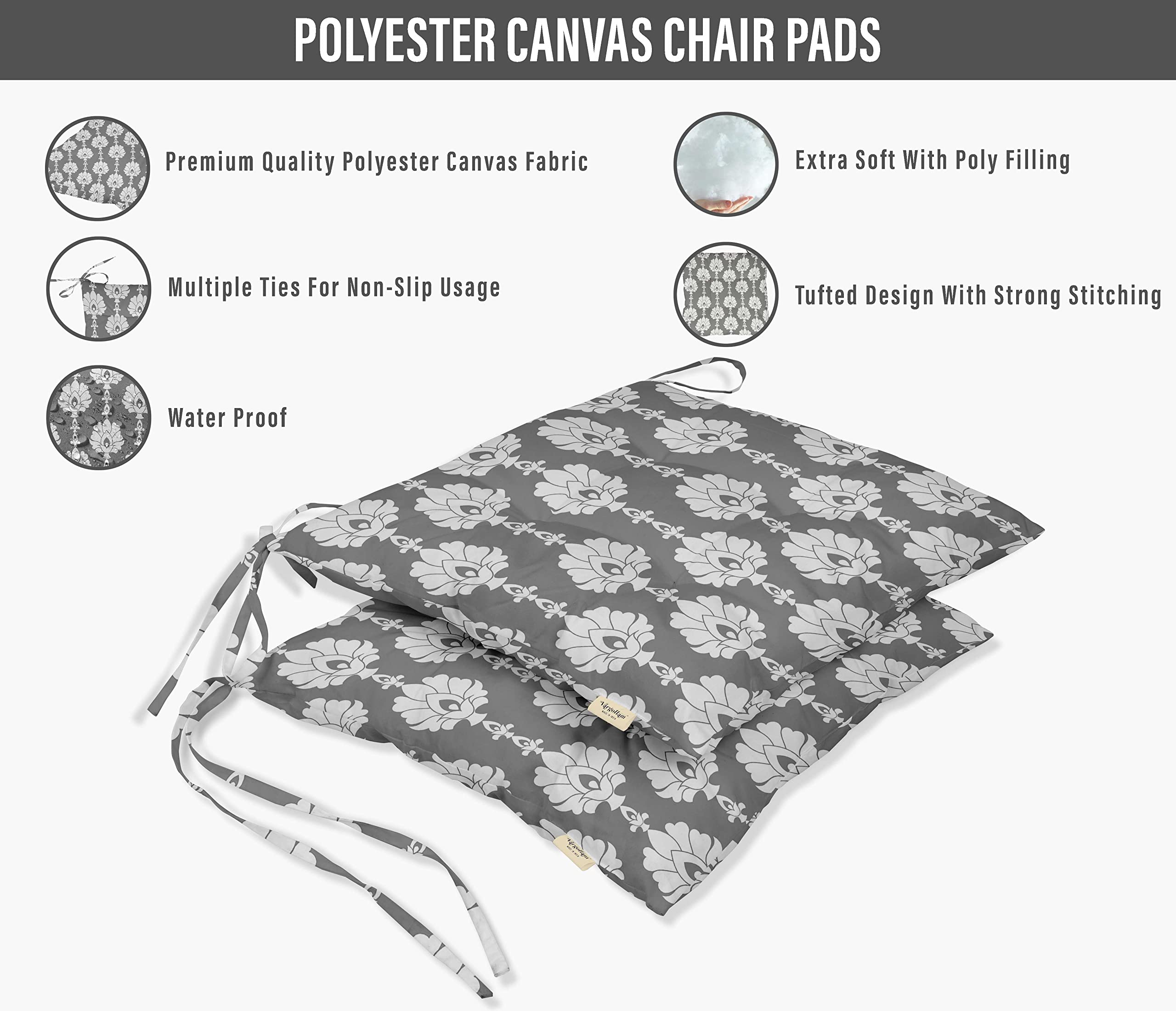 Premium 19-inch Tufted Square Patio Cushion Set of 2 - Waterproof Indoor/Outdoor Furniture Seat Cushions in Stylish Gray Block Print - Perfect for Garden, Deck, Poolside & Porch Seating