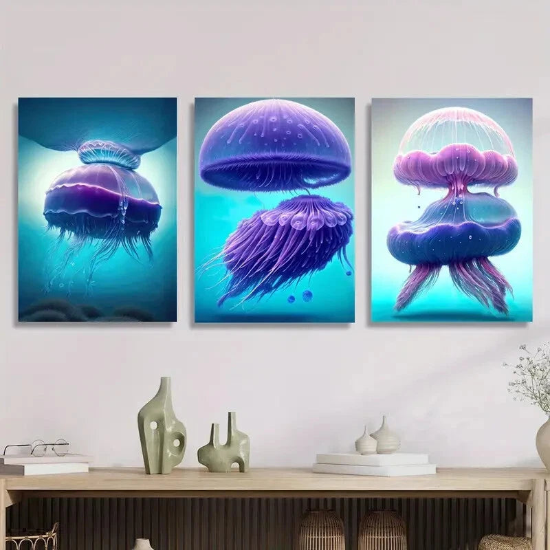 3-Piece Marine Life Metal Wall Art Prints - Ready to Hang Ocean Themed Home Decor for Living Room, Bedroom & Office