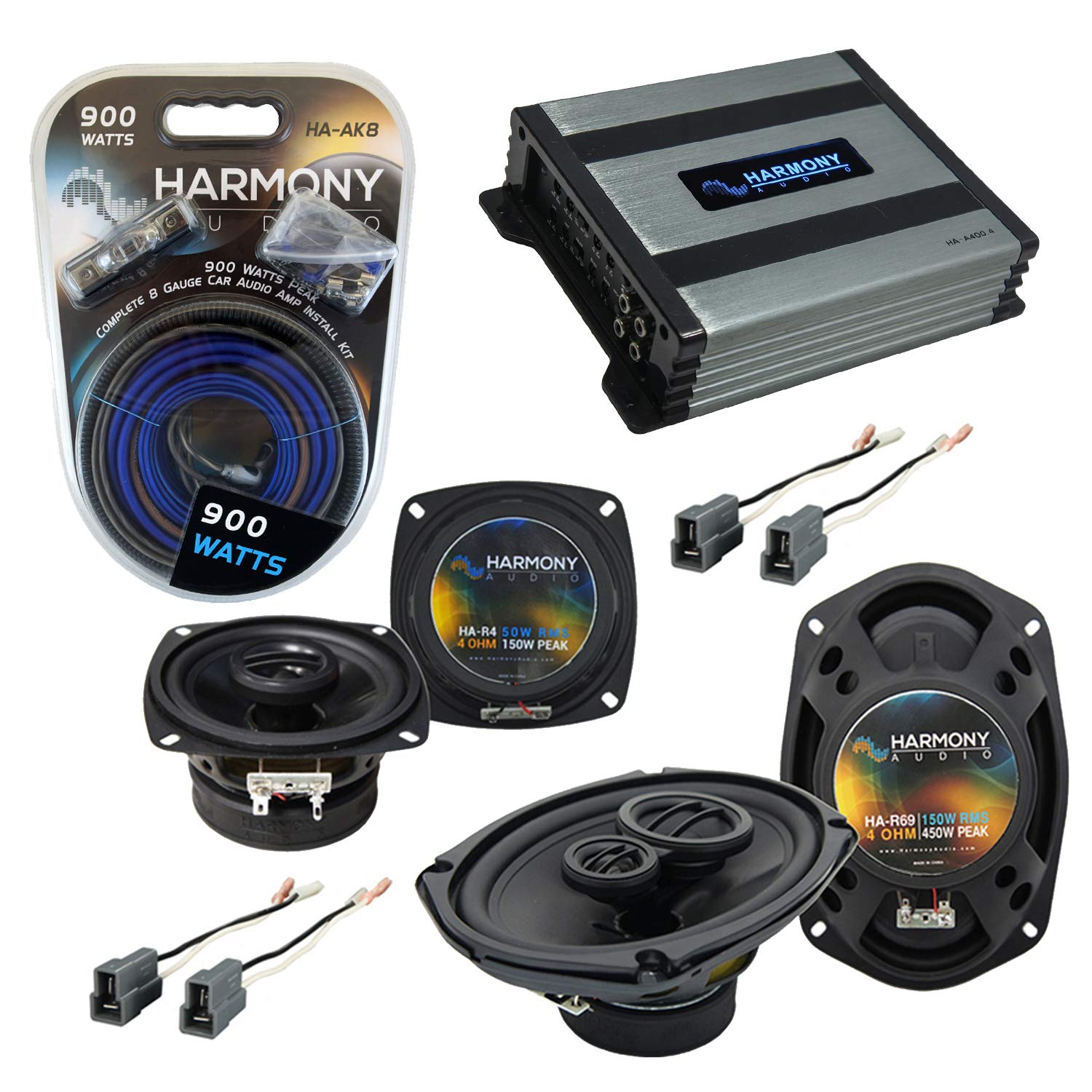 Harmony Audio HA-A400.4 Amplifier Bundle with HA-R4 & HA-R69 Speakers | Direct Replacement for 1988-1992 Eagle Summit | Enhanced Car Audio System for Road Trips & Daily Commutes