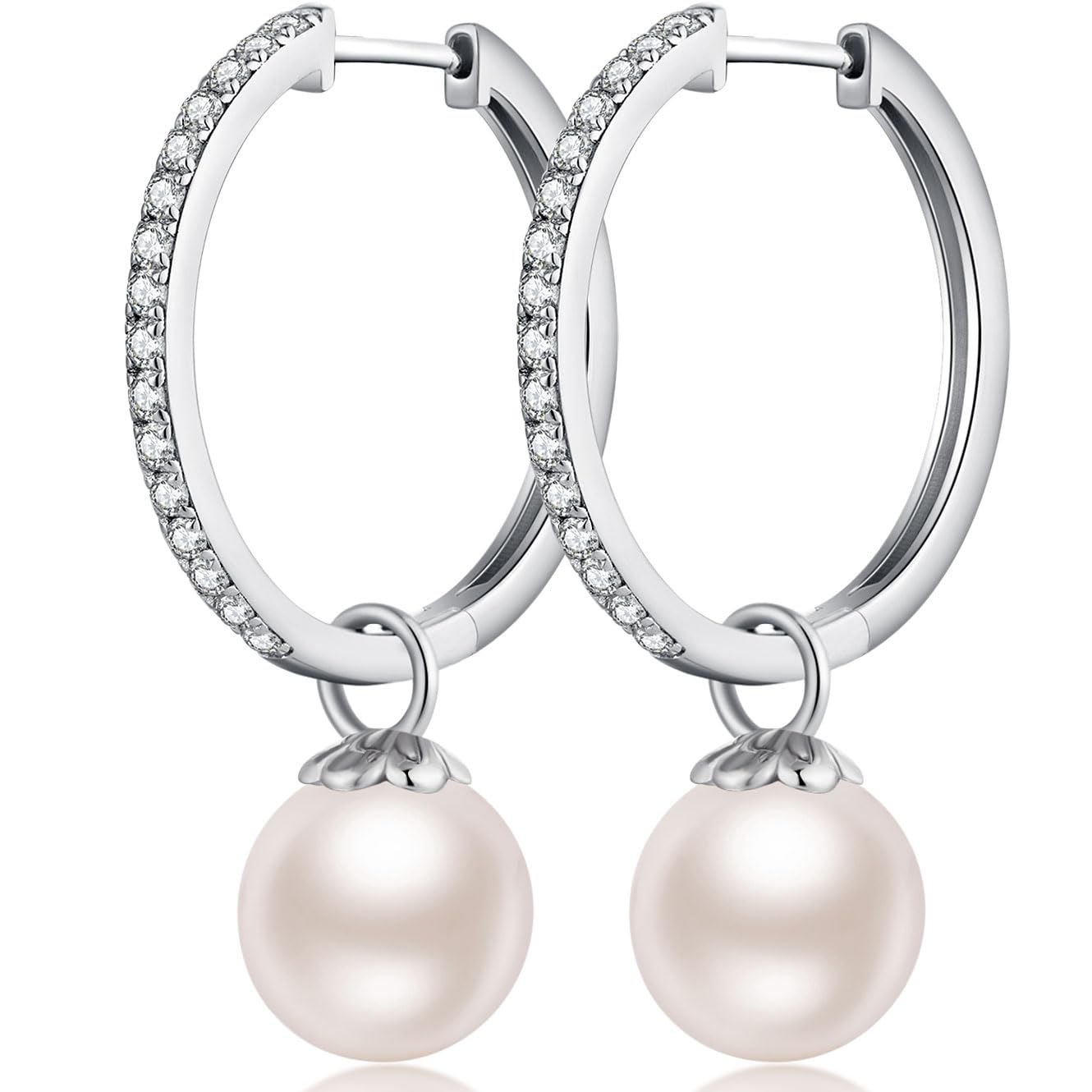 18K White Gold Plated Large Hoop Earrings for Women - 20mm-40mm 925 Sterling Silver Dangle Earrings with Cubic Zirconia | Elegant Party, Wedding & Everyday Jewelry Gift