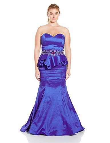 Mac Duggal Women's Plus Size Stretch Taffeta Strapless Bustier Dress for Evening Gala, Prom, Wedding & Special Occasions
