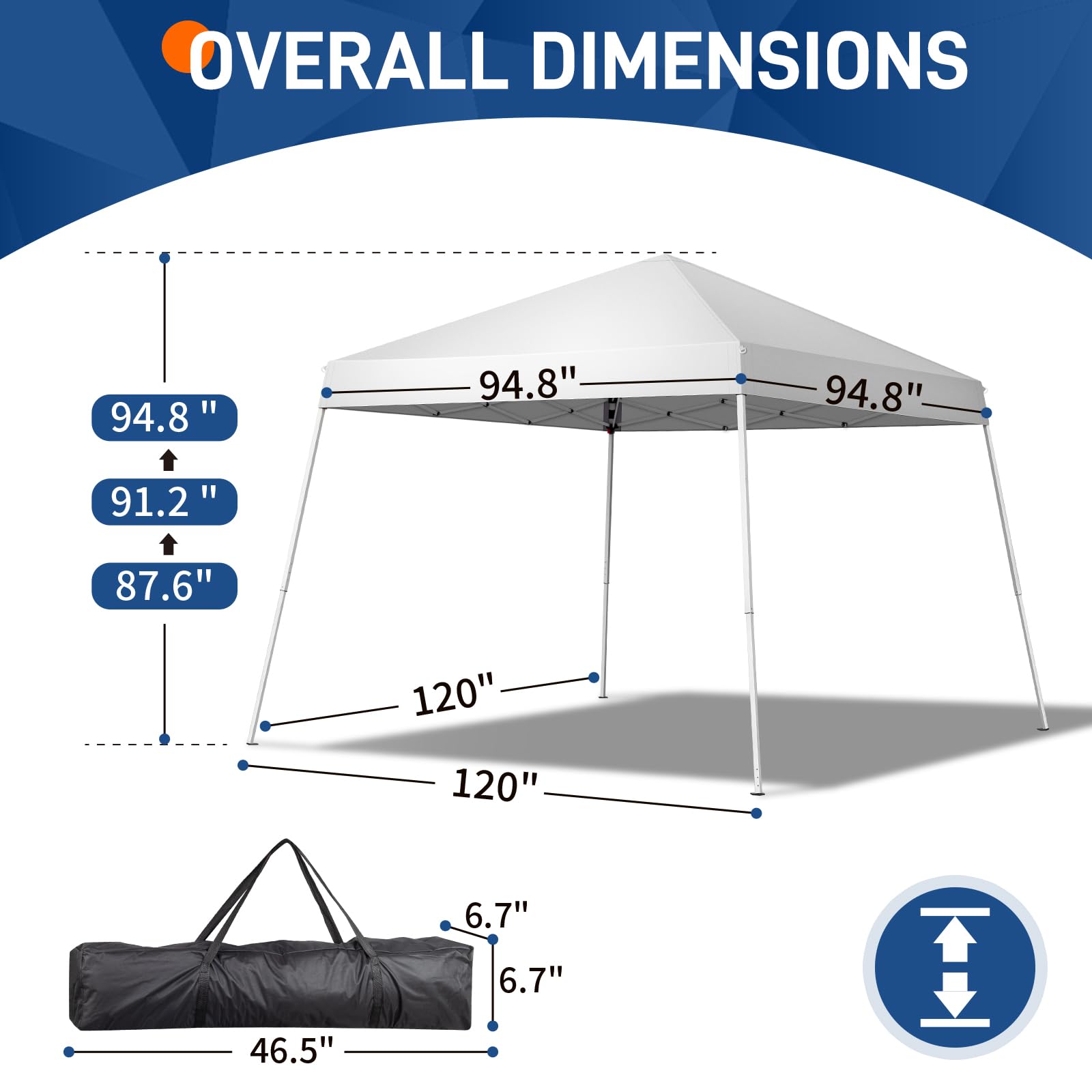 10' x 10' Pop Up Canopy Tent with Carry Bag - Instant Shelter with Slant Legs for Outdoor Parties, Events, Backyard & Commercial Use - Portable Easy Setup White Canopy for Picnics, Beach, Camping & Tailgating