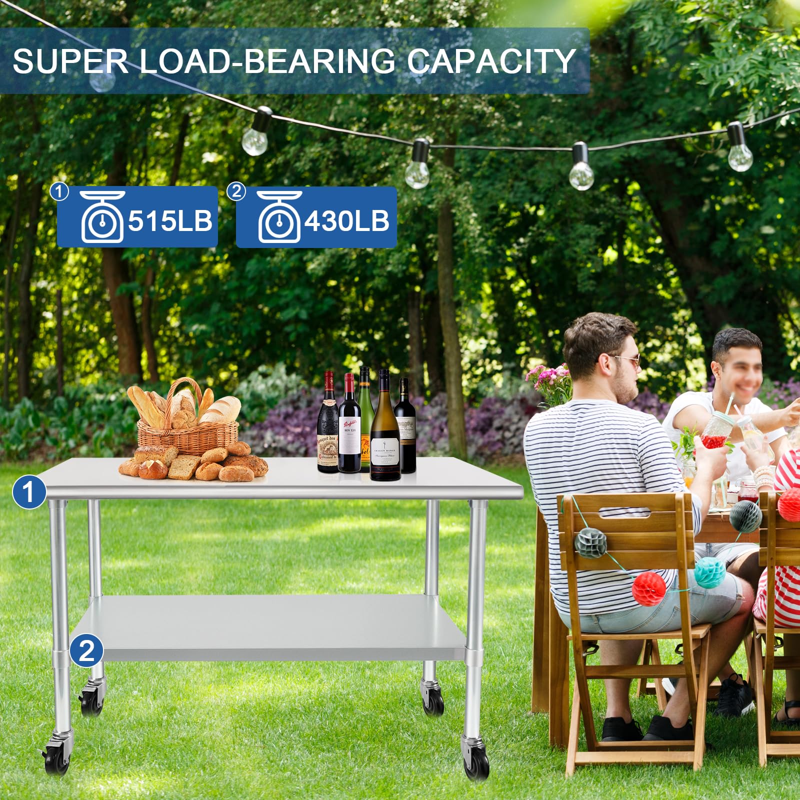 HARDURA 24x48 Inch Stainless Steel Commercial Work Table with Wheels - NSF Certified Heavy Duty Prep Table with Undershelf & Galvanized Legs for Restaurant, Kitchen, Bar, Hotel, Garage - Perfect for Food Prep, Workbench & Industrial Use
