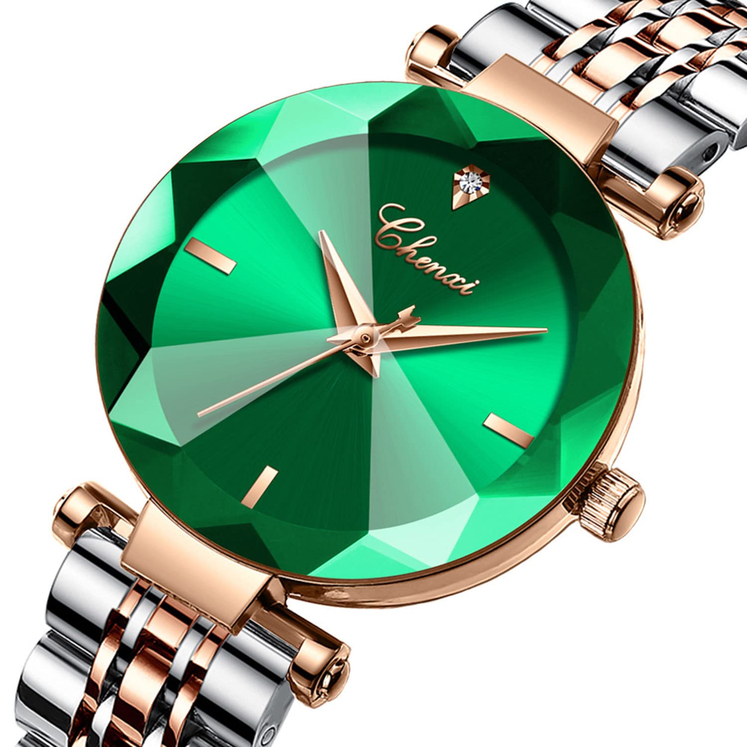 BESTKANG Women's Analog Quartz Watch - 3D Dial, Rose Mesh Belt, Green for Casual & Office Wear