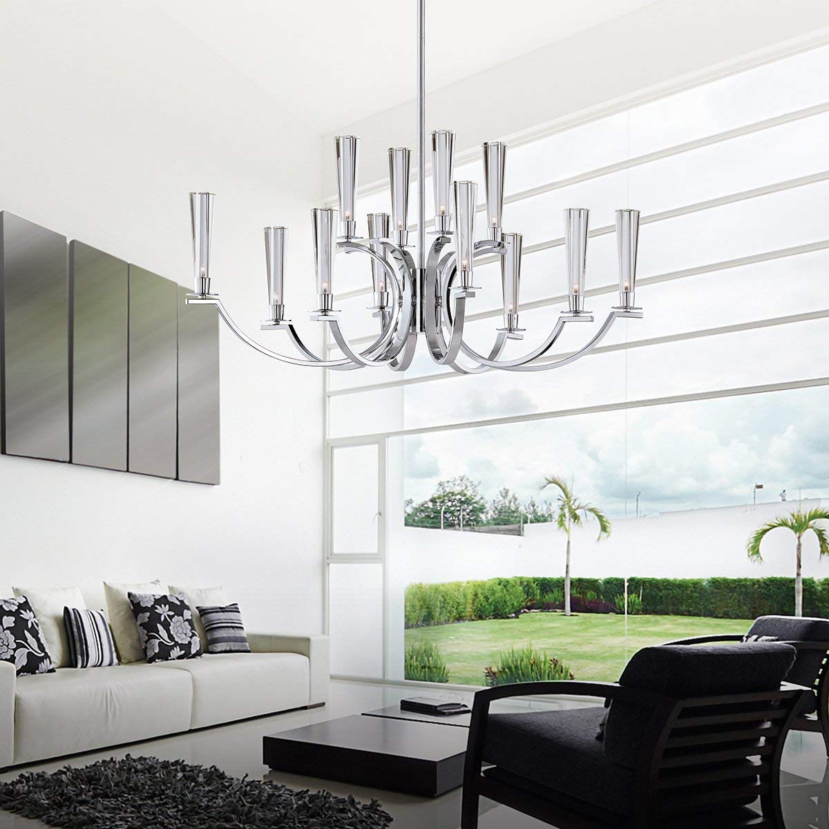 Eurofase 25636-017 Chrome Oval Chandelier 12-Light Fixture - Elegant Dining Room Lighting for Restaurants & Luxury Homes