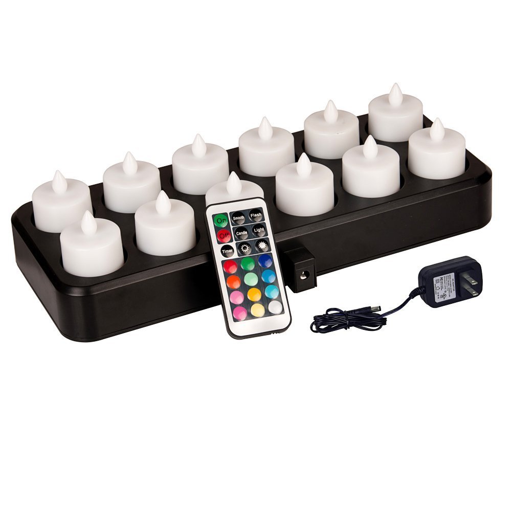 HERO-LED CD-RC-12RF-RGB Wireless Rechargeable LED Flameless Candles - Set of 12 RGB Multicolor Flickering Tea Lights with Remote & Timer - Perfect for Home Decor, Weddings, Parties & Holiday Lighting