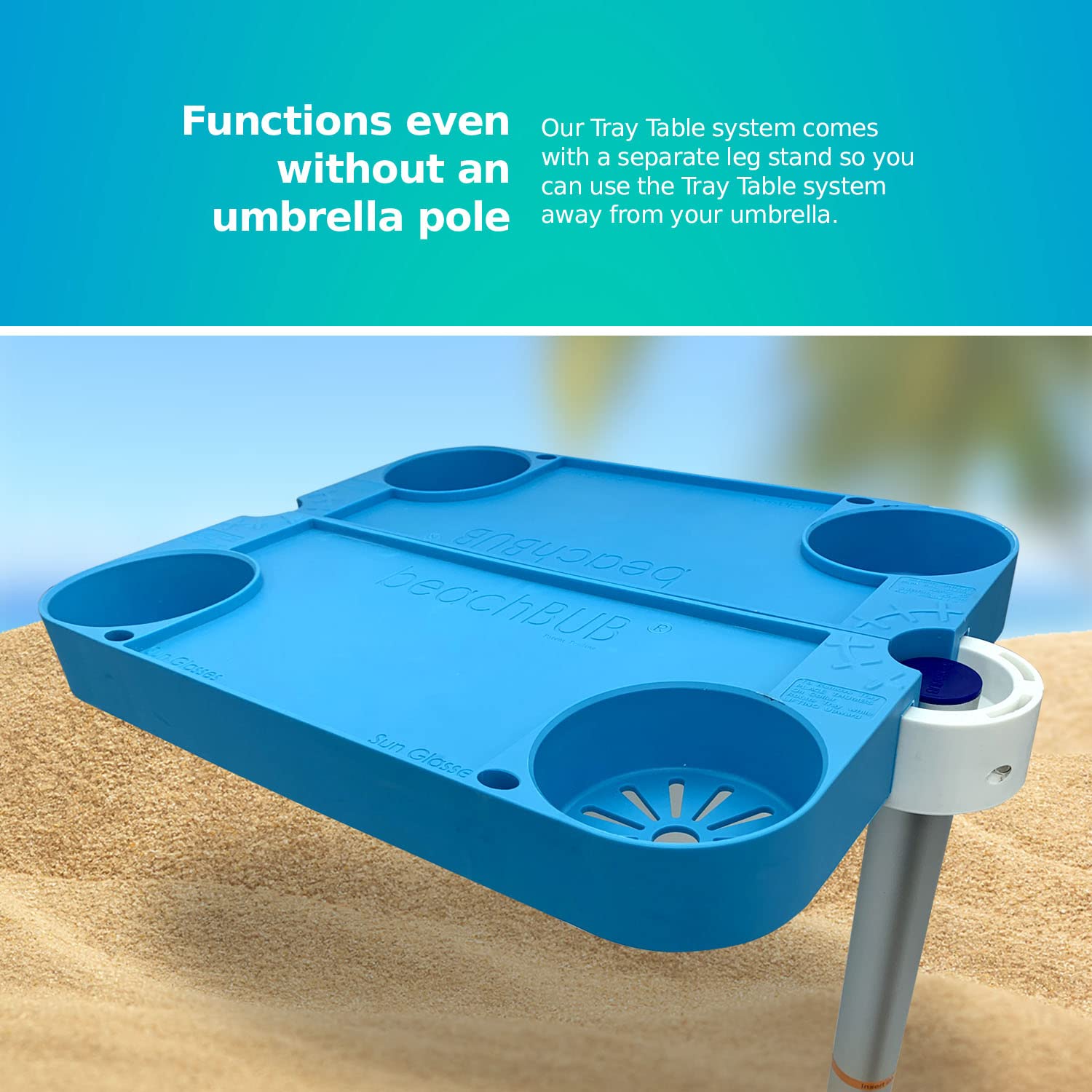 Portable Beach Umbrella Tray Table with 4 Cup Holders - Clip-On Outdoor Side Table for Pool, Patio & Vacation - Perfect for Drinks, Snacks & Sun Protection by the Water