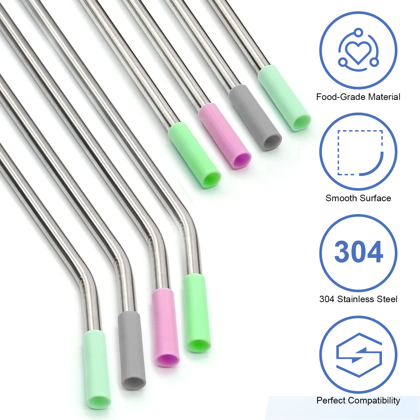 Stanley Cup Straws 6-Pack - Reusable Stainless Steel with Silicone Tips & Brush - Fits 40oz Tumblers for Outdoor & Office Use