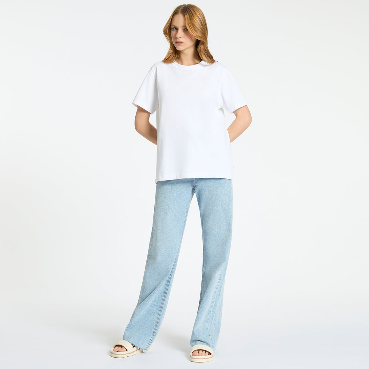 Feels Right Women's T-Shirt - Soft Cotton Crewneck Tee in Off White | Casual Everyday Wear & Layering Essential