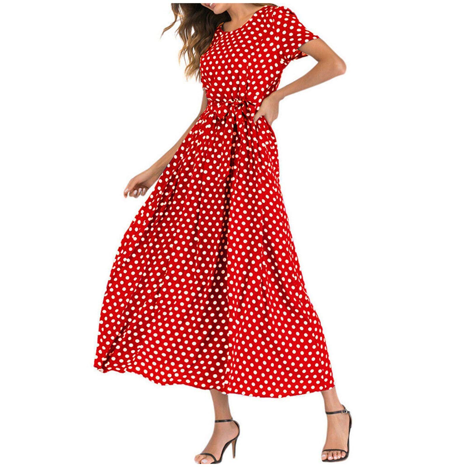 Women's Mini Swing Skater Dress - Polka Dot Long Sleeve O-Neck Sun Dress for Summer | Casual Party, Date Night & Beach Outfit