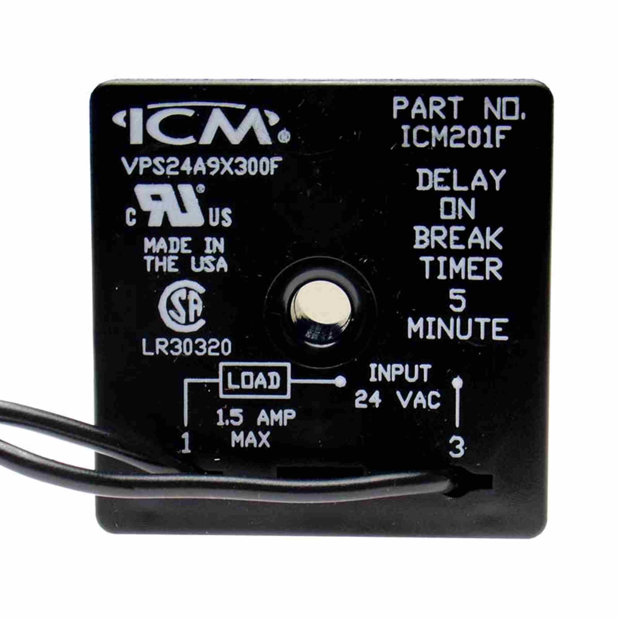 ICM Controls ICM201F 5-Minute Fixed Delay On Break Timer with 6-Inch Wire Terminals - Perfect for HVAC Systems, Industrial Equipment, and Electrical Control Panels