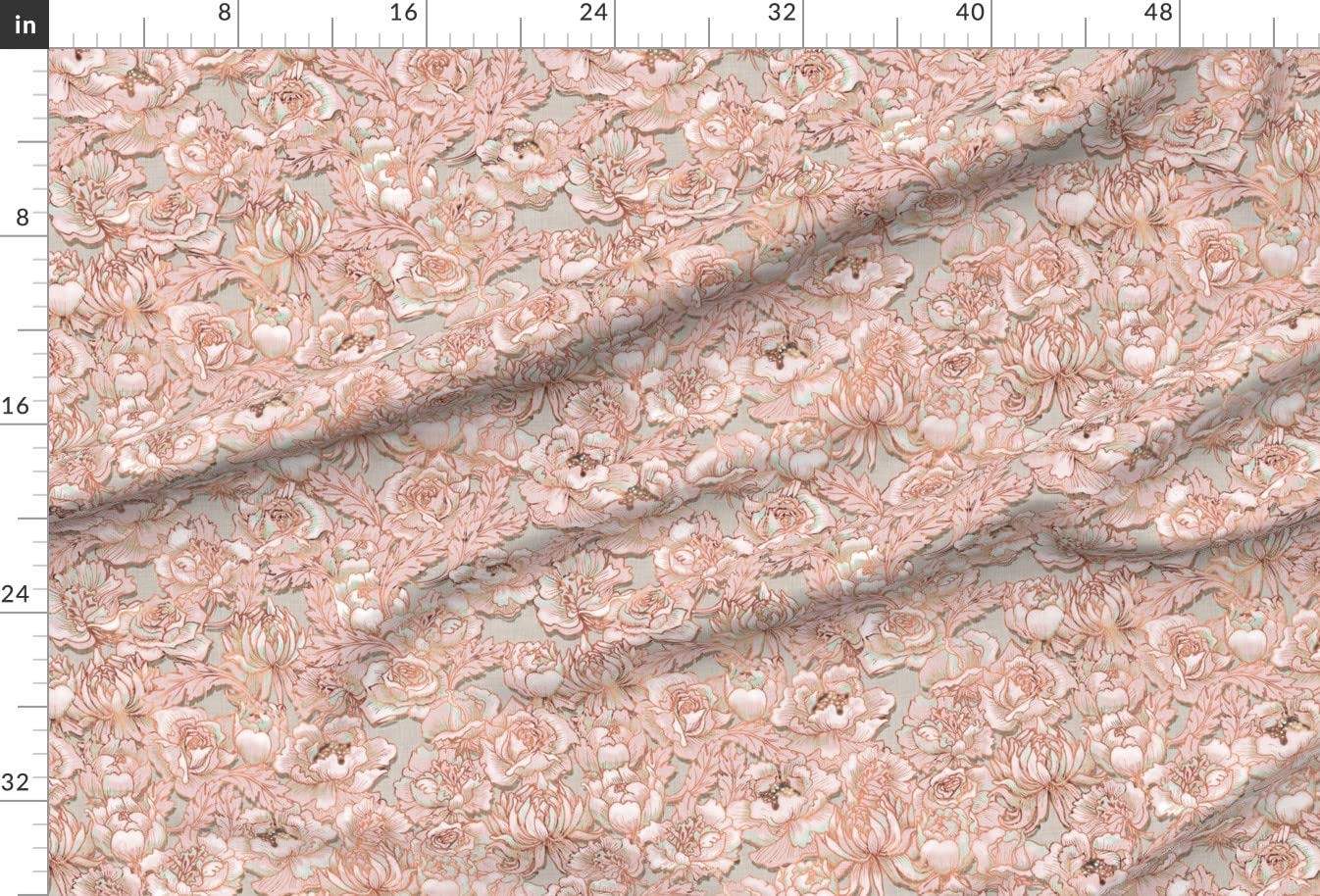 Premium Spoonflower Fabric - Blooming Rose Peony Floral Print Japanese Garden Design on Soft Minky Fabric by The Yard | Perfect for Sewing Baby Blankets, Quilt Backing & Plush Toys | Nursery Decor, DIY Crafts & Home Decor Projects