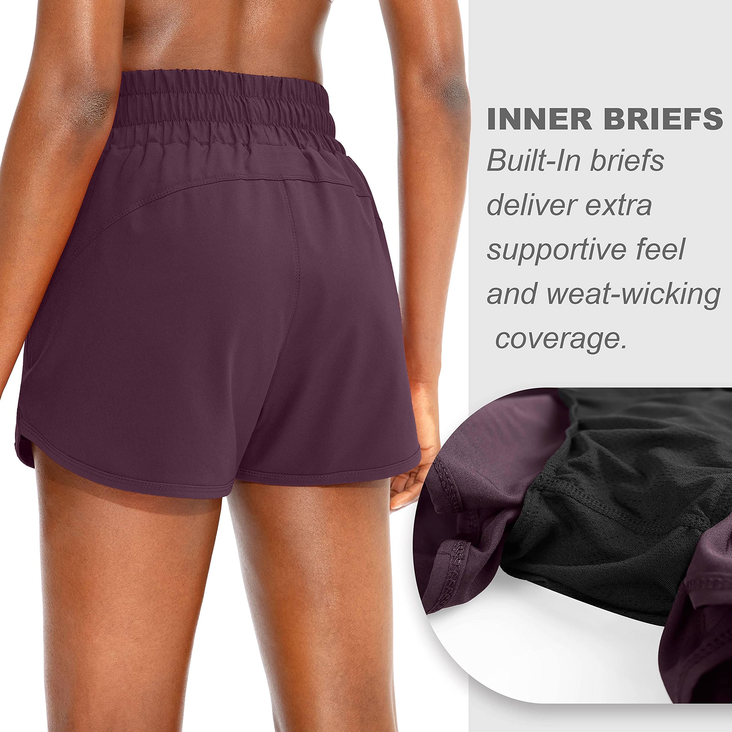 SANTINY High Waisted Running Shorts for Women with Zip Pockets - Athletic Workout Gym Shorts with Liner - Perfect for Jogging, Yoga & Fitness Training