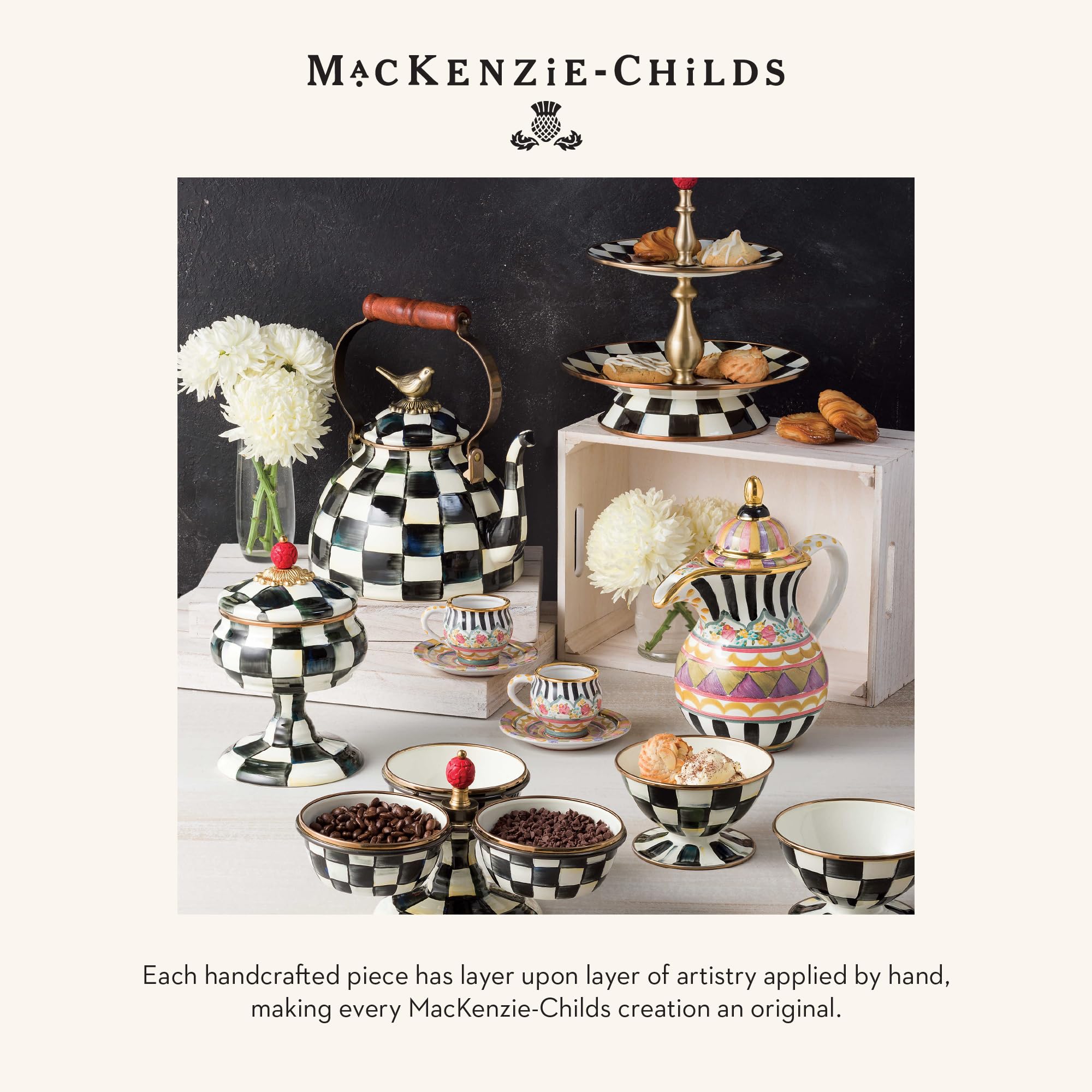 MACKENZIE-CHILDS Enamel Recipe Box with Lid - Cute Black & White Courtly Check Kitchen Organizer for Recipe Cards & Index Cards | Perfect for Home Cooks & Baking Enthusiasts
