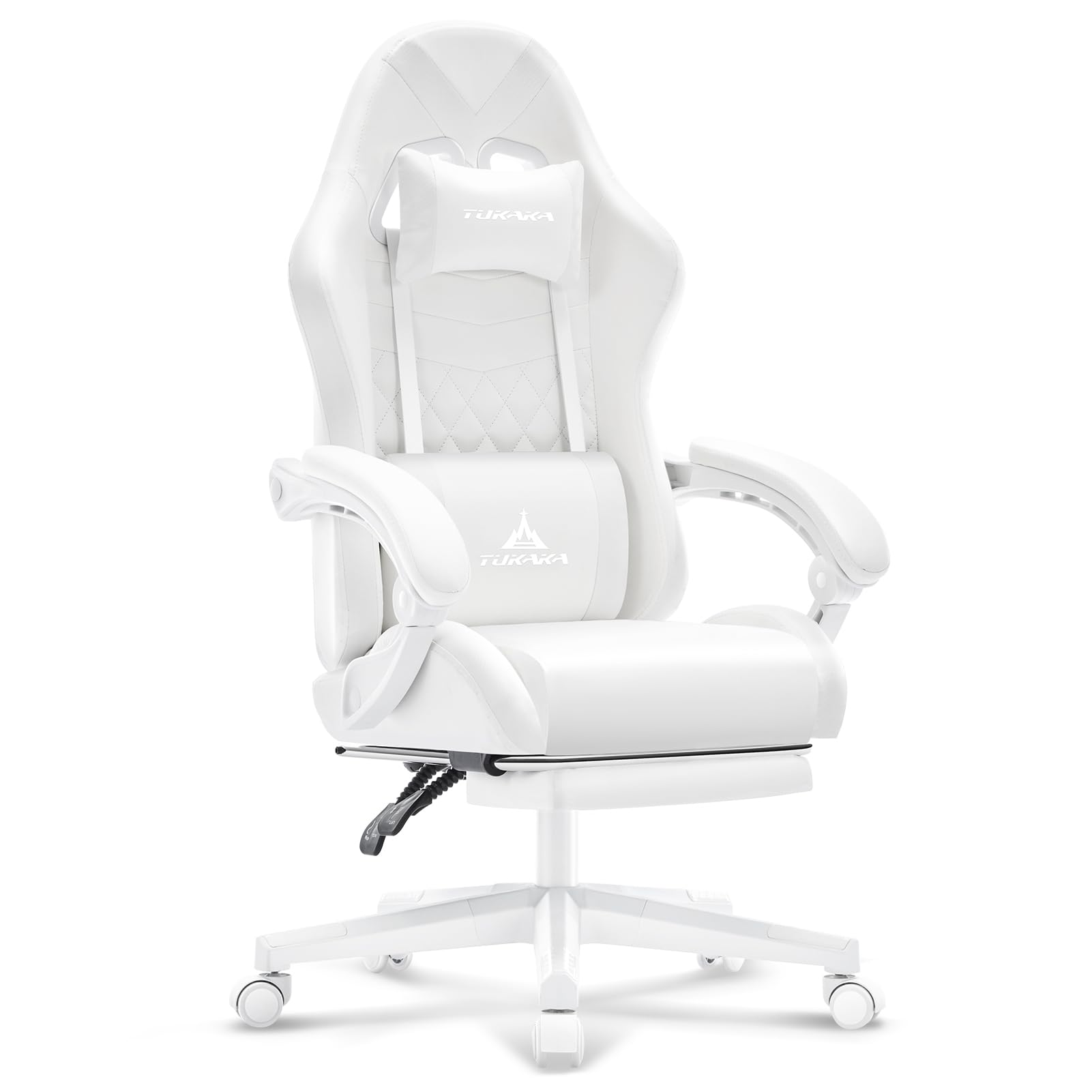 Ergonomic White Gaming Chair with Massage & Footrest - Reclining Leather Office Desk Chair with Pocket Spring Cushion, Adjustable Headrest & Lumbar Support - Perfect for PC Gamers, Home Office & Streaming Setup