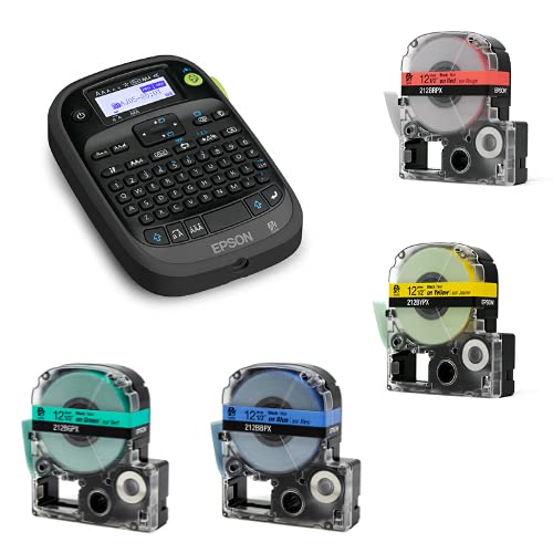 LABELWORKS Spanish Teacher Labeling Bundle - LW-PX300 Industrial Label Maker with 212PX PET (Polyester) Tape Cartridges - Black on Red, Yellow, Blue & Green - Perfect for Classroom Organization, Office Labeling & Industrial Use