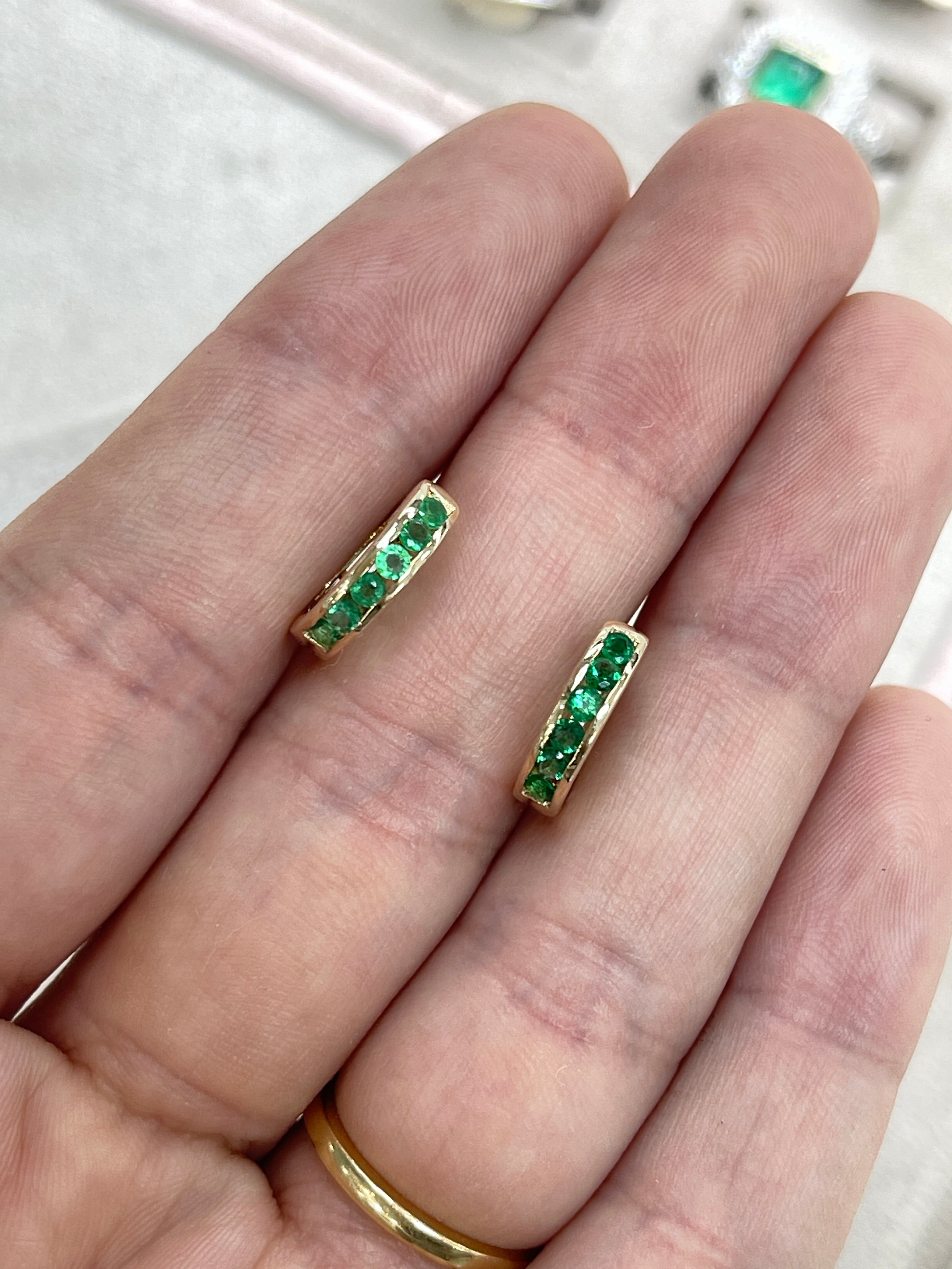 0.47tcw 14K Yellow Gold Emerald Huggie Hoop Earrings for Women - Perfect for Everyday Wear, Date Night & Special Occasions