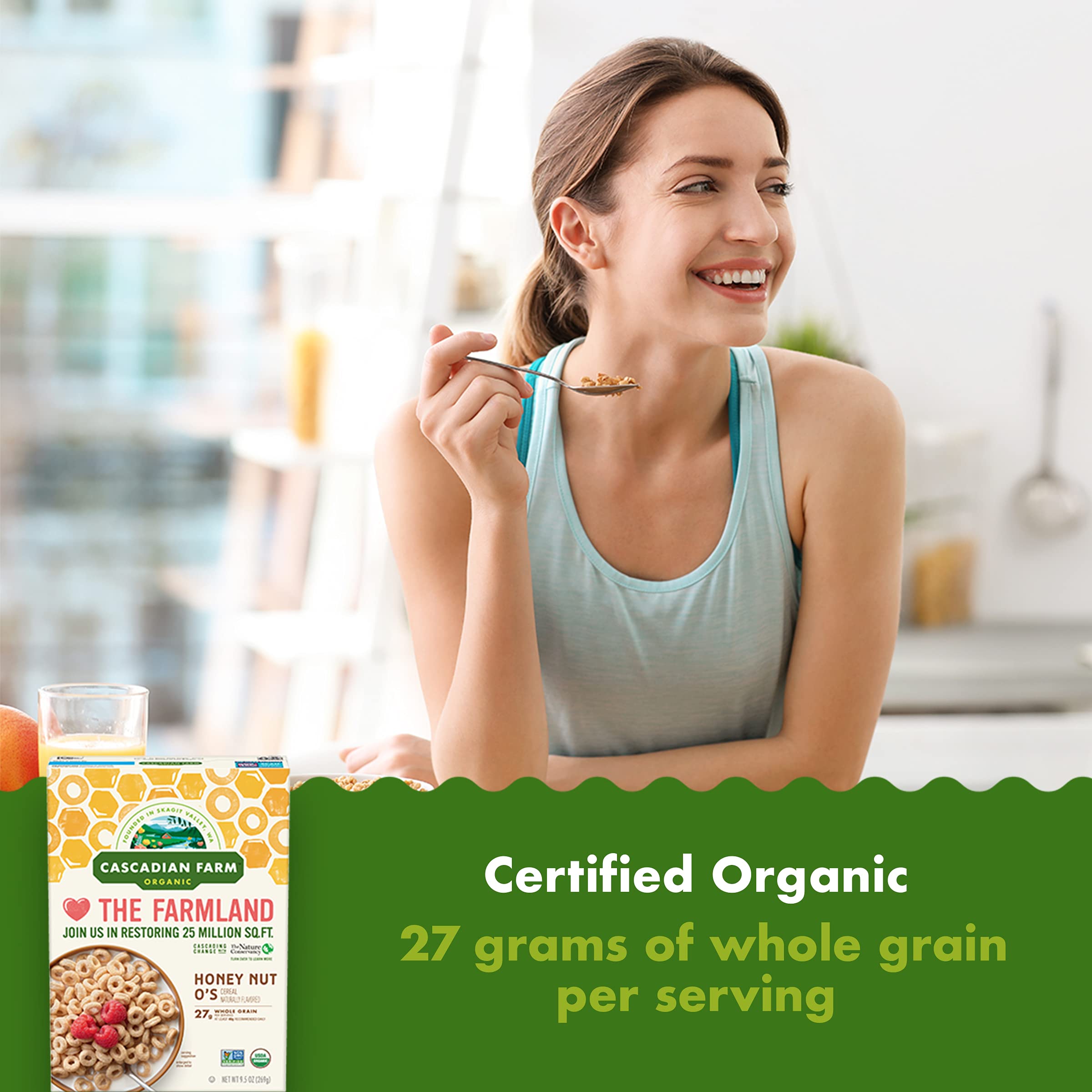 Organic Honey Nut O's Cereal by Cascadian Farm - 9.5 oz (Pack of 12) | Non-GMO, Gluten-Free Breakfast Cereal for Kids & Adults | Perfect for Healthy Snacking, School Lunches & Family Breakfasts