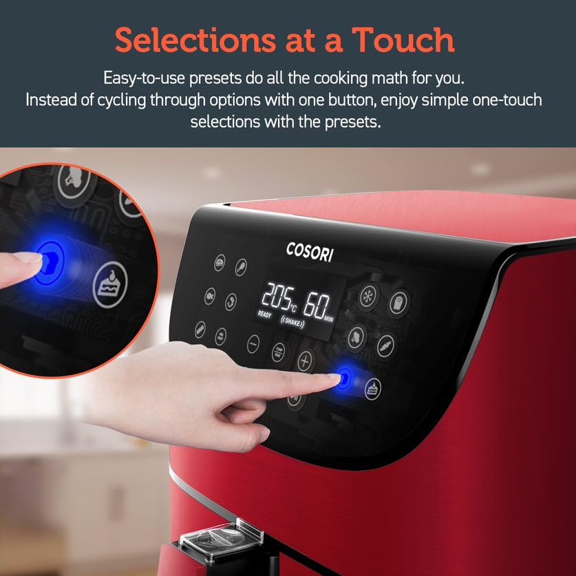 COSORI 5.8QT XL Air Fryer - Oil-Free Electric Air Fryer Oven with 11 Presets, Digital Touchscreen & Nonstick Basket | Preheat & Shake Reminder | Includes 100 Recipes (Red) - Perfect for Healthy Cooking, Quick Meals & Family Dinners
