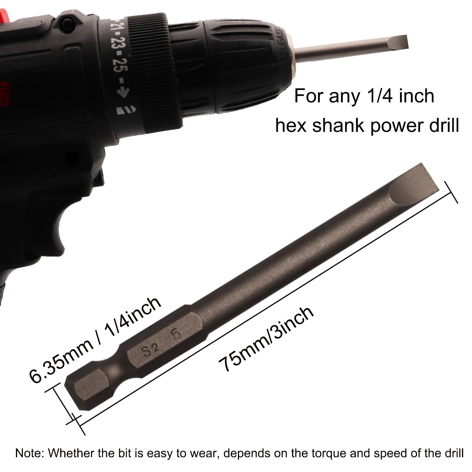 10Pcs Magnetic Flat Head Screwdriver Bits Set - 6mm (0.24