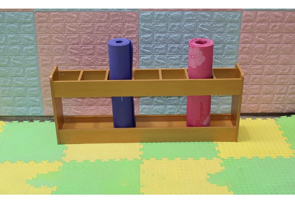 Premium Wooden Yoga Mat Rack - 6 Compartment Storage Holder for Yoga Mats, Foam Rollers & Carpets | Freestanding Gym & Home Organization | Space-Saving Solution for Yoga Studios, Kindergartens & Fitness Centers