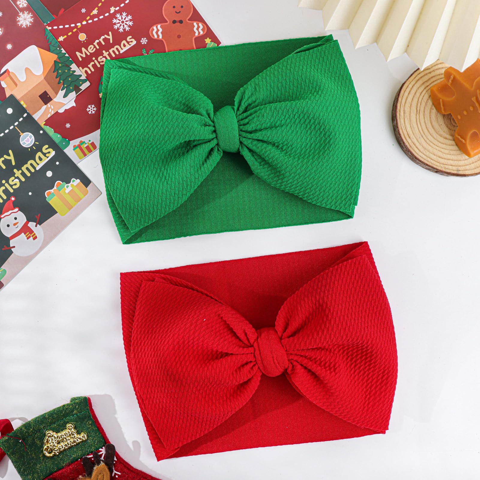 Christmas Hair Bows for Babies - 2 Pack Handmade Red & Green 7