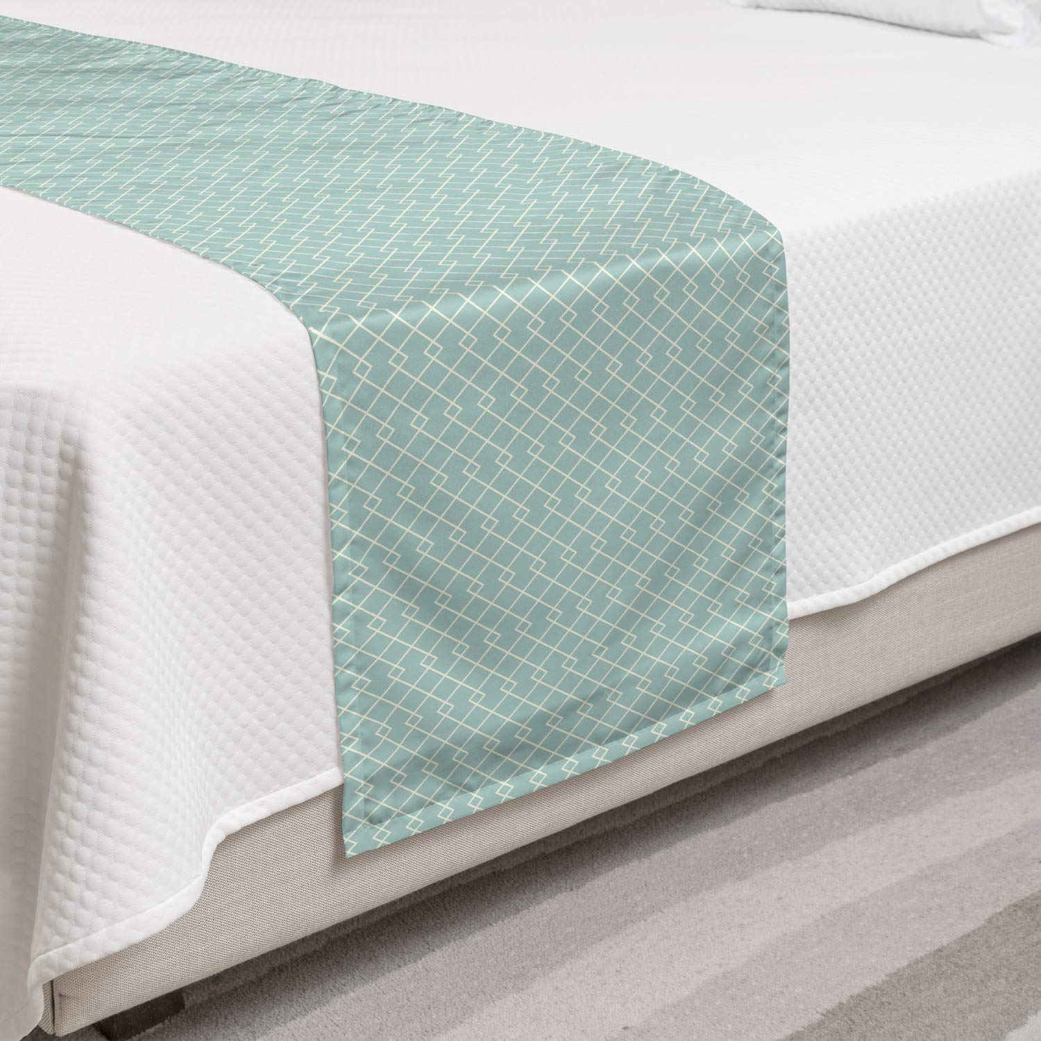 Ambesonne Abstract Bed Runner - Geometric Rhombus Pattern with Monochrome Stripes, Decorative Bed Scarf for Hotels, Homes & Guest Rooms in Pale Seafoam White - Perfect for Accent Bedding and Sofa Decor