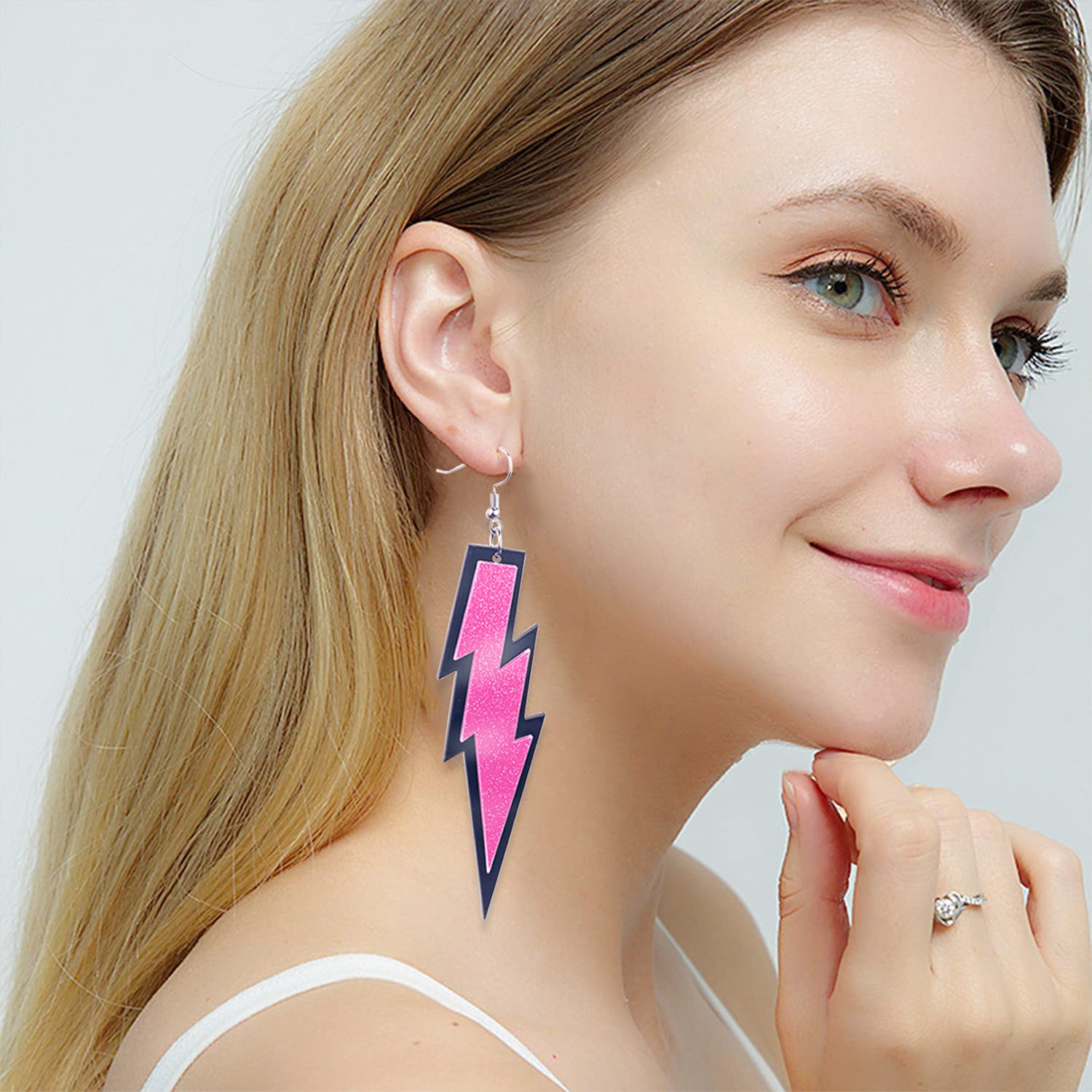 80s Retro Lightning Bolt Drop Earrings for Women - Resin Acrylic Dangle Hook Earrings - Neon Bridal Party Jewelry - Perfect for 80s Theme Parties, Concerts & Costume Events