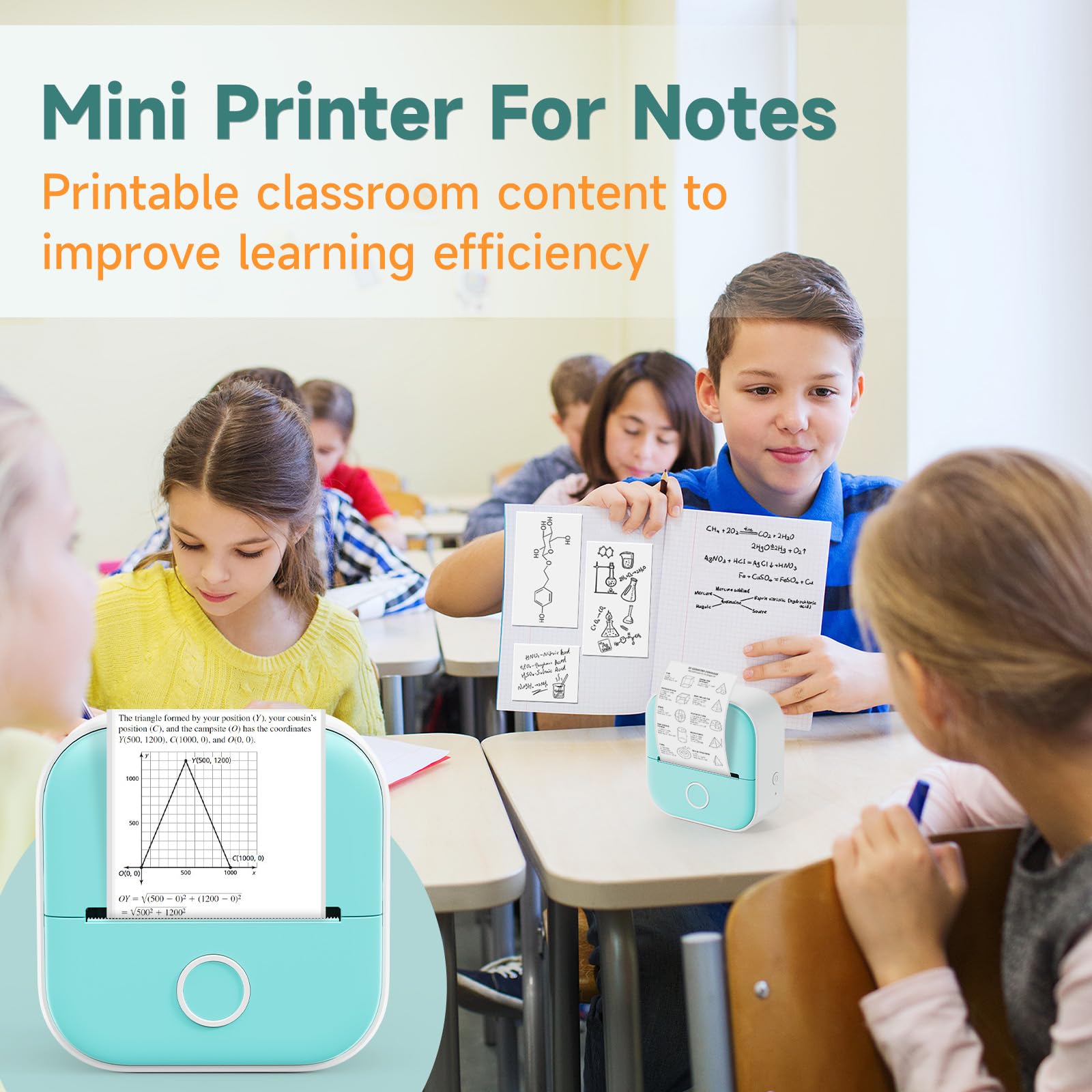 Odaro T02 Mini Thermal Sticker Printer - Portable Bluetooth Sticker Maker with 1 Roll Sticker Paper - Perfect for School Notes, Journals, Coloring Pictures & DIY Crafts - Green (Ideal for Home, Office & Classroom Use)