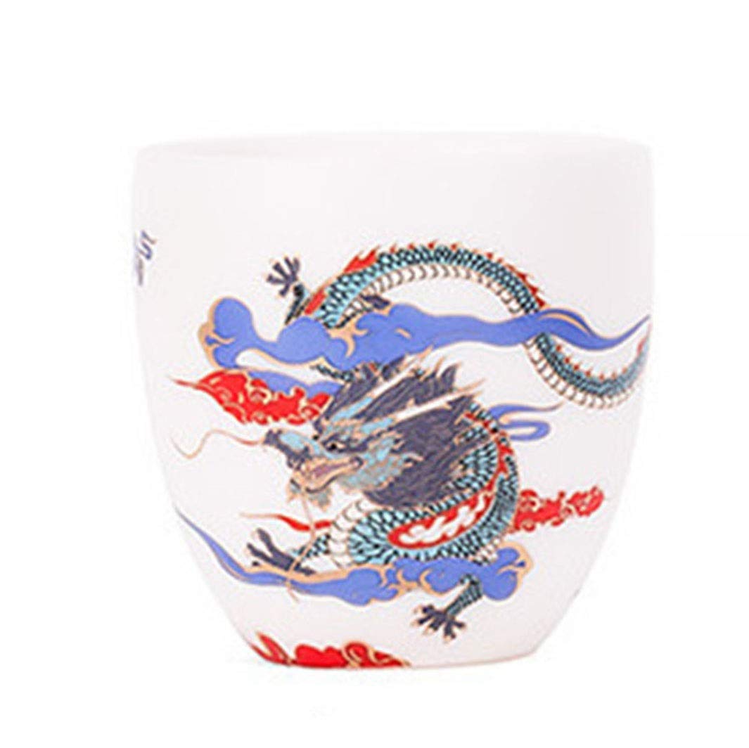 Chinese Porcelain Tea Cup Set - 2.87 Oz Grey Dragon & Xuanwu Design - Handleless Asian Tea Cups for Matcha, Sencha & Traditional Tea Ceremonies