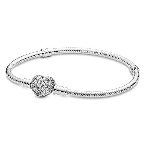PANDORA Sparkling Heart Clasp Snake Chain Bracelet with Cubic Zirconia Charms | Elegant Jewelry for Women | Perfect for Anniversaries, Valentine's Day & Special Occasions