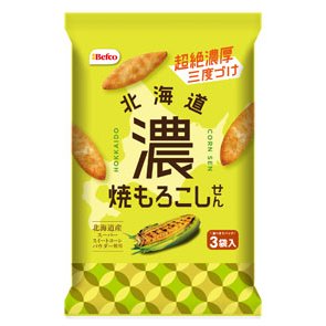 Befco Roasted Hokkaido Corn Flavor Senbei Oval Rice Crackers 51g (Pack of 6) - Japanese Snacks for Party, Office & Travel - Crunchy Gluten-Free Rice Cracker Treats