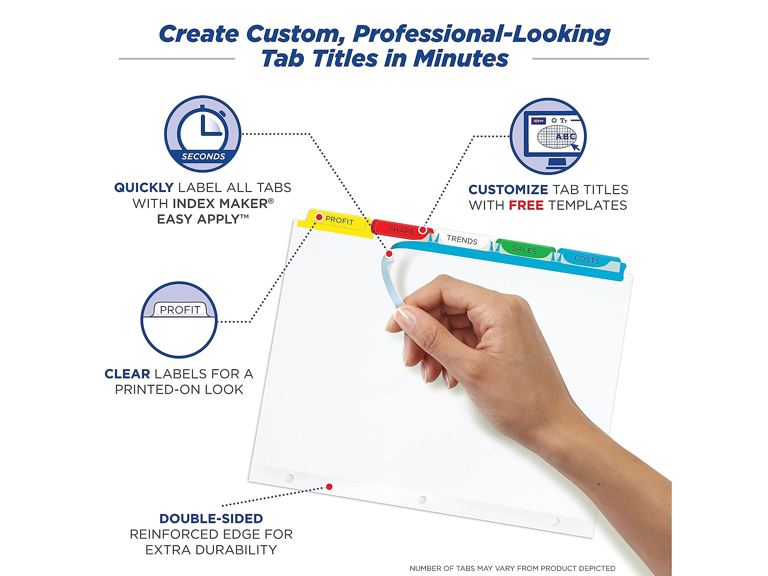 Avery 11404 Clear Label Index Maker Divider - 8.5x11 Inch, 12 Colored Tabs, 5 Sets per Pack - Perfect for Office Organization, School Binders & Filing Systems