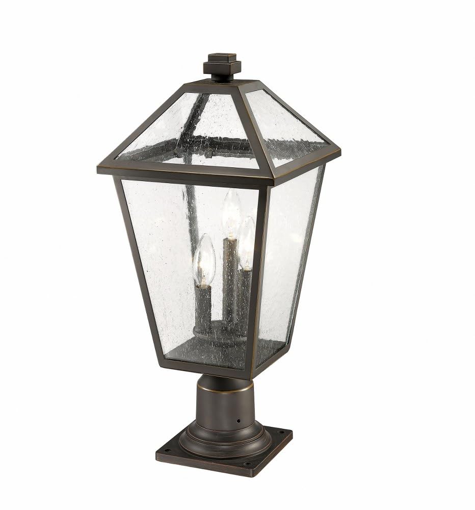 Z-Lite 579PHBR-533PM-BK 3-Light Outdoor Pier Mount Fixture - Black with Clear Beveled Glass for Patio, Garden & Entryway Lighting