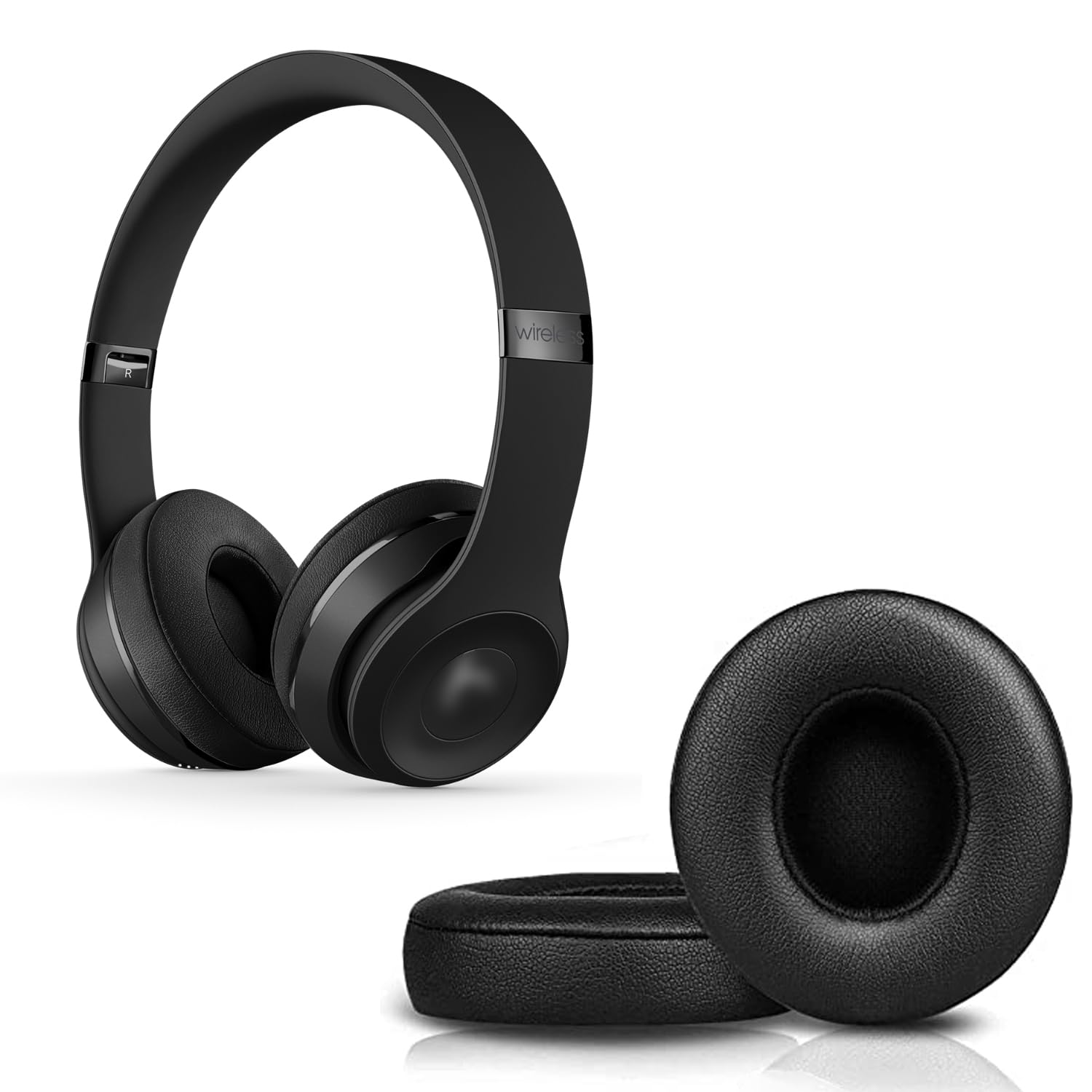 Replacement Ear Pads for Beats Solo 2 & Solo 3 Wireless Headphones - Memory Foam Noise Isolation Cushions with Soft Leather (Black) - Perfect for Home, Office & Travel Use