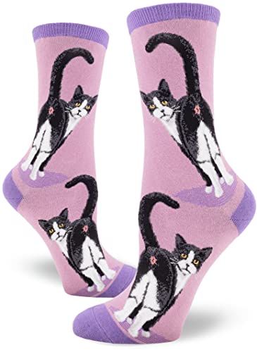 Tuxedo Cat Butt Crew Socks in Mauve