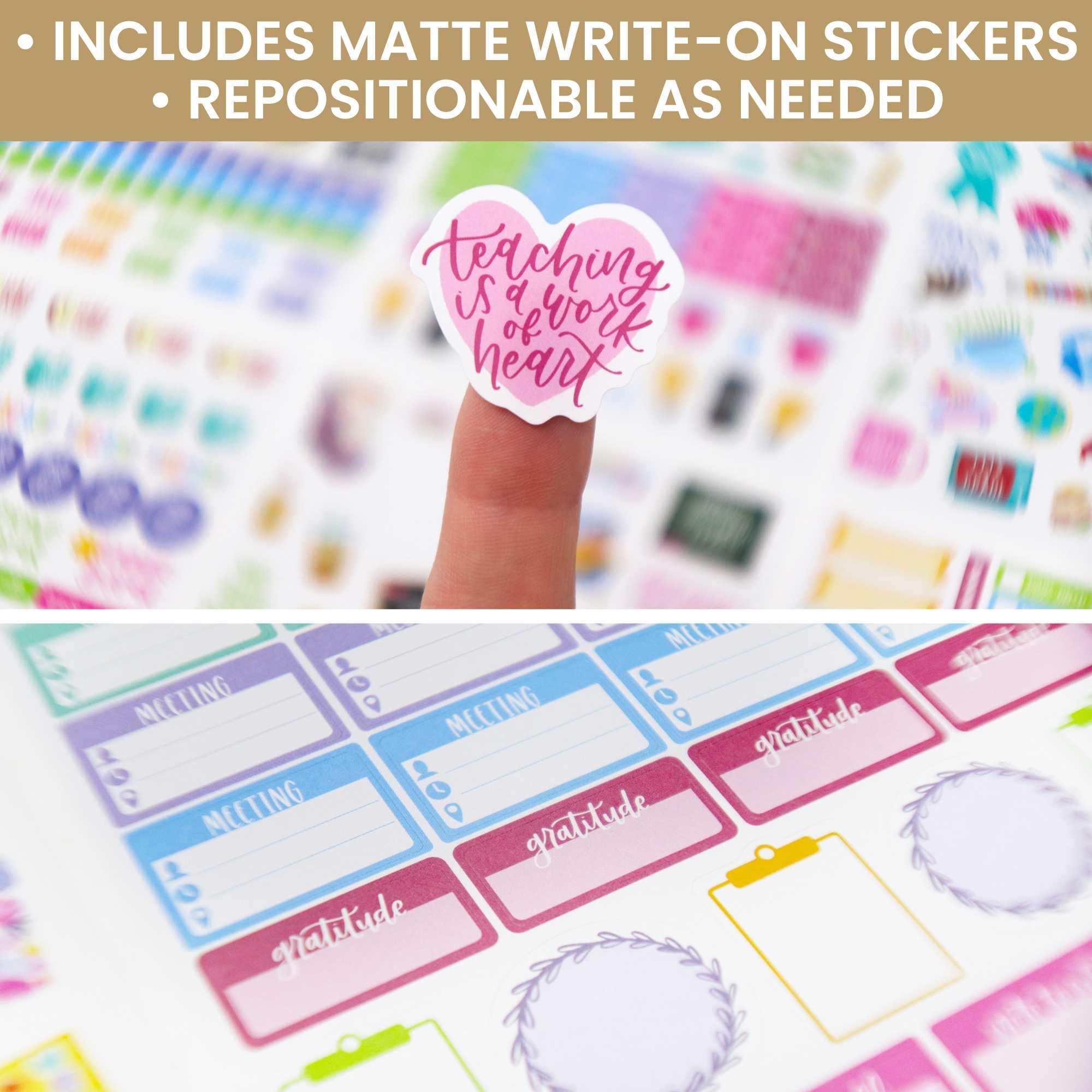 Bloom Daily Planners Teacher Sticker Pack - 586 School Themed Planning Stickers for Educators, Homeschool & Classroom Organization (8 Sheets) - Perfect for Lesson Plans, Grade Books & Teacher Planners
